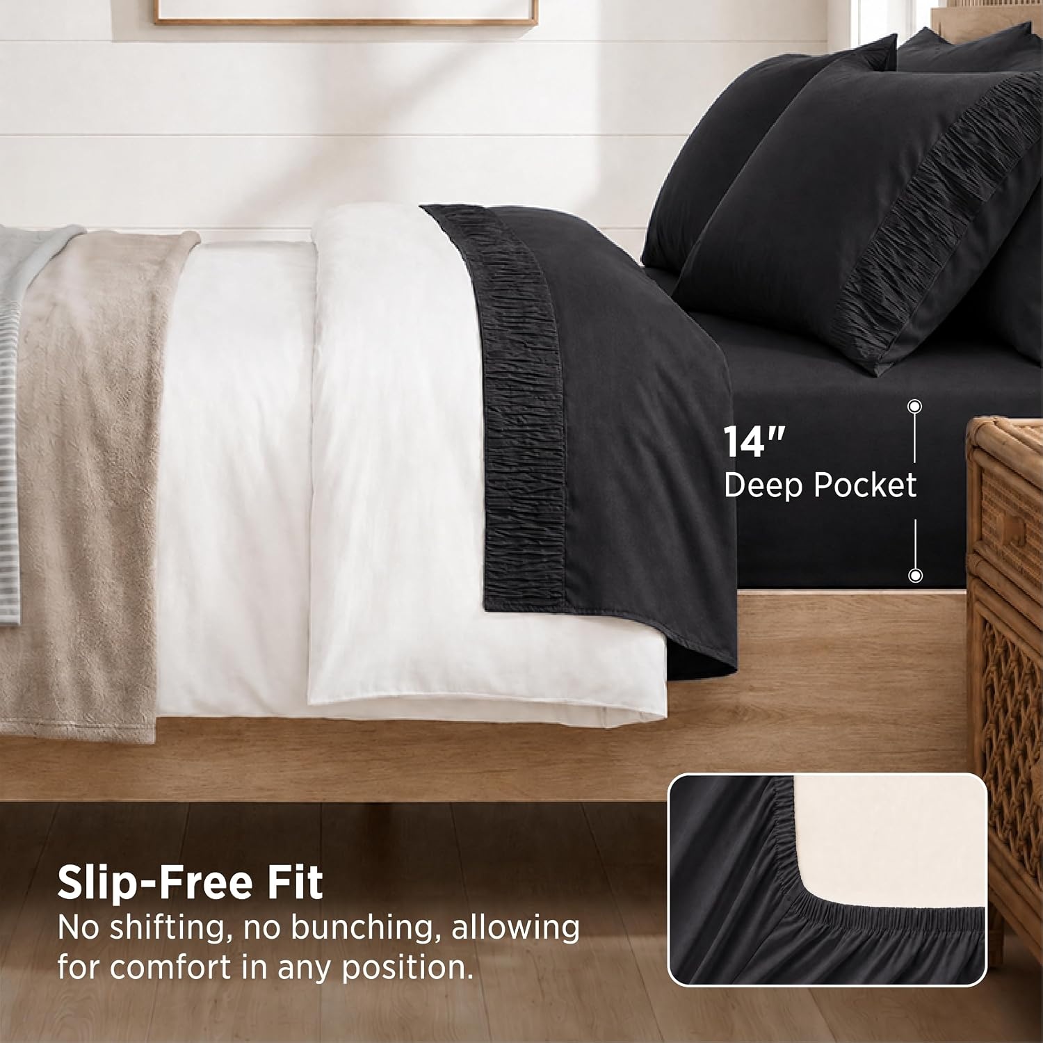 image:imageBedsure Twin XL Sheets Dorm Bedding 3 Pieces Soft Extra Long Twin Sheets Breathable Cooling Oeko Tex Deep Pocket Easy Care Resistant Sturdiness Lightweight College Dorm Bedding for Students04 Black