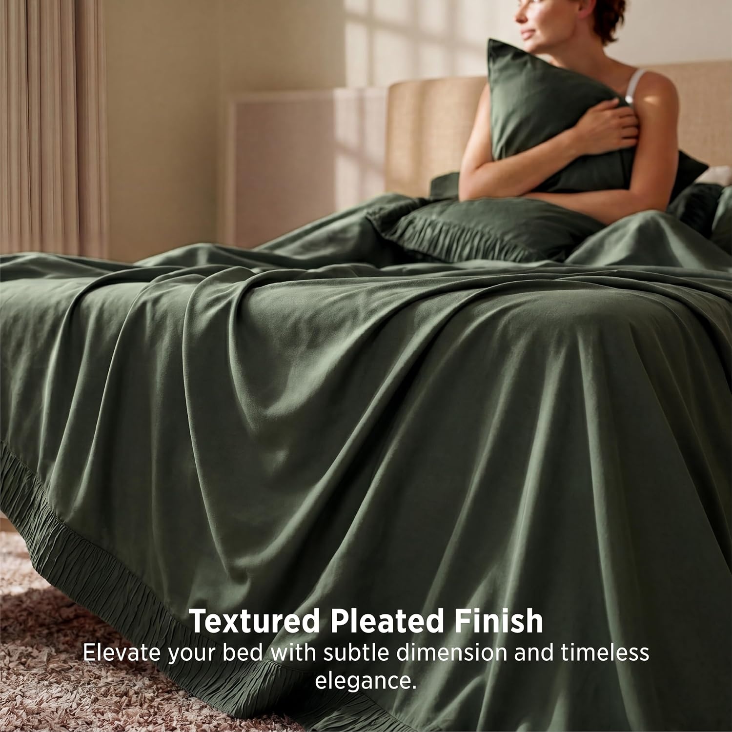 image:imageBedsure Twin XL Sheets Dorm Bedding 3 Pieces Soft Extra Long Twin Sheets Breathable Cooling Oeko Tex Deep Pocket Easy Care Resistant Sturdiness Lightweight College Dorm Bedding for Students13 Olive Green