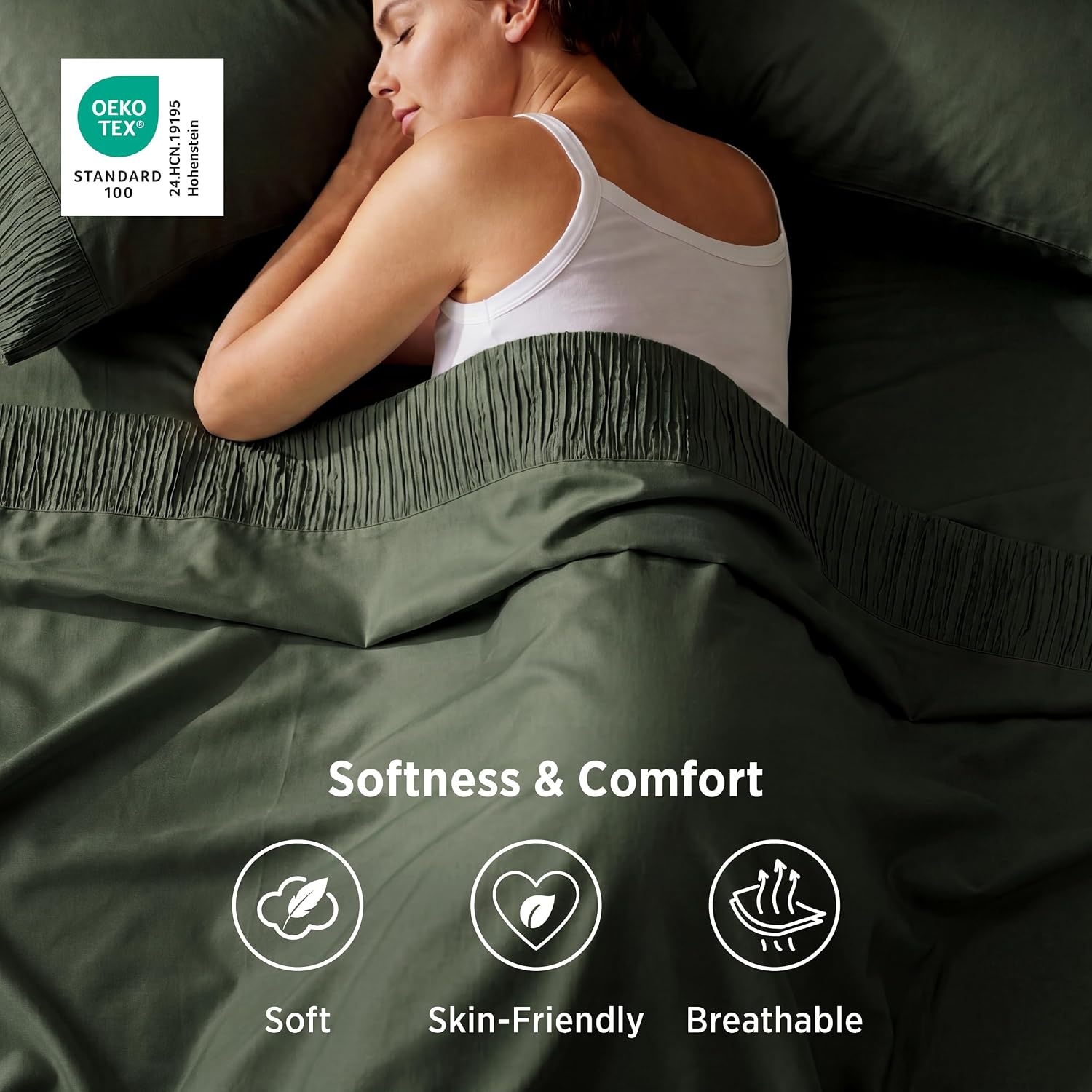 image:imageBedsure Twin XL Sheets Dorm Bedding 3 Pieces Soft Extra Long Twin Sheets Breathable Cooling Oeko Tex Deep Pocket Easy Care Resistant Sturdiness Lightweight College Dorm Bedding for Students13 Olive Green
