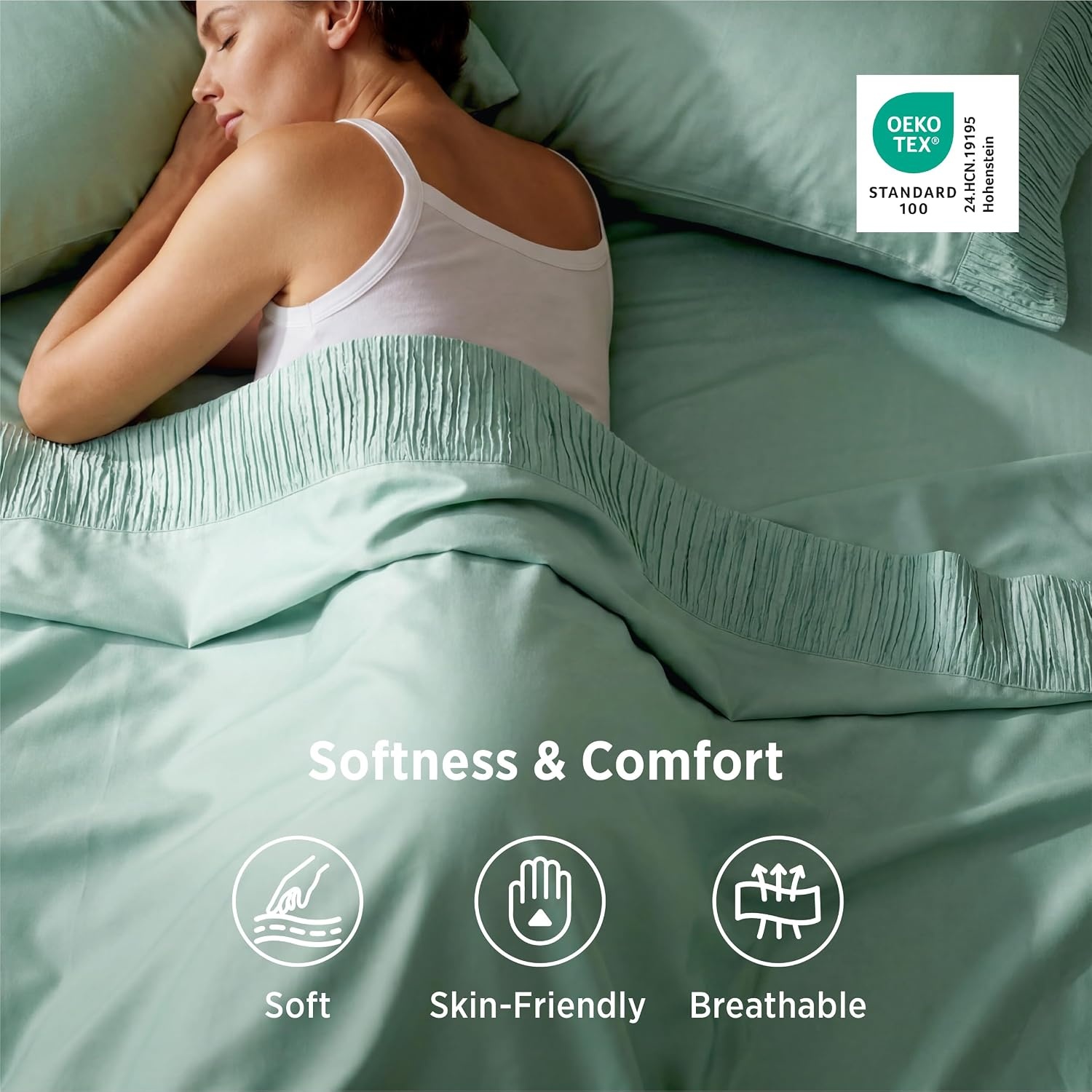 image:imageBedsure Twin XL Sheets Dorm Bedding 3 Pieces Soft Extra Long Twin Sheets Breathable Cooling Oeko Tex Deep Pocket Easy Care Resistant Sturdiness Lightweight College Dorm Bedding for Students11 Mint Green