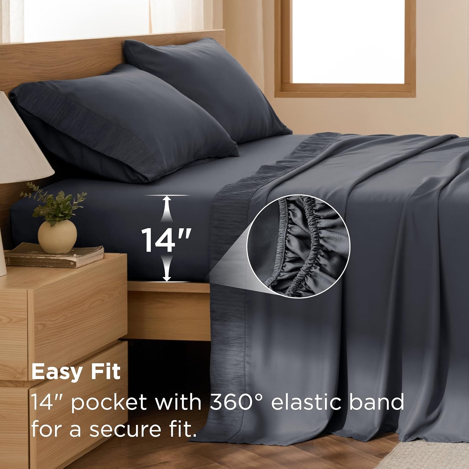 image:imageBedsure Twin XL Sheets Dorm Bedding 3 Pieces Soft Extra Long Twin Sheets Breathable Cooling Oeko Tex Deep Pocket Easy Care Resistant Sturdiness Lightweight College Dorm Bedding for Students01 Dark Grey