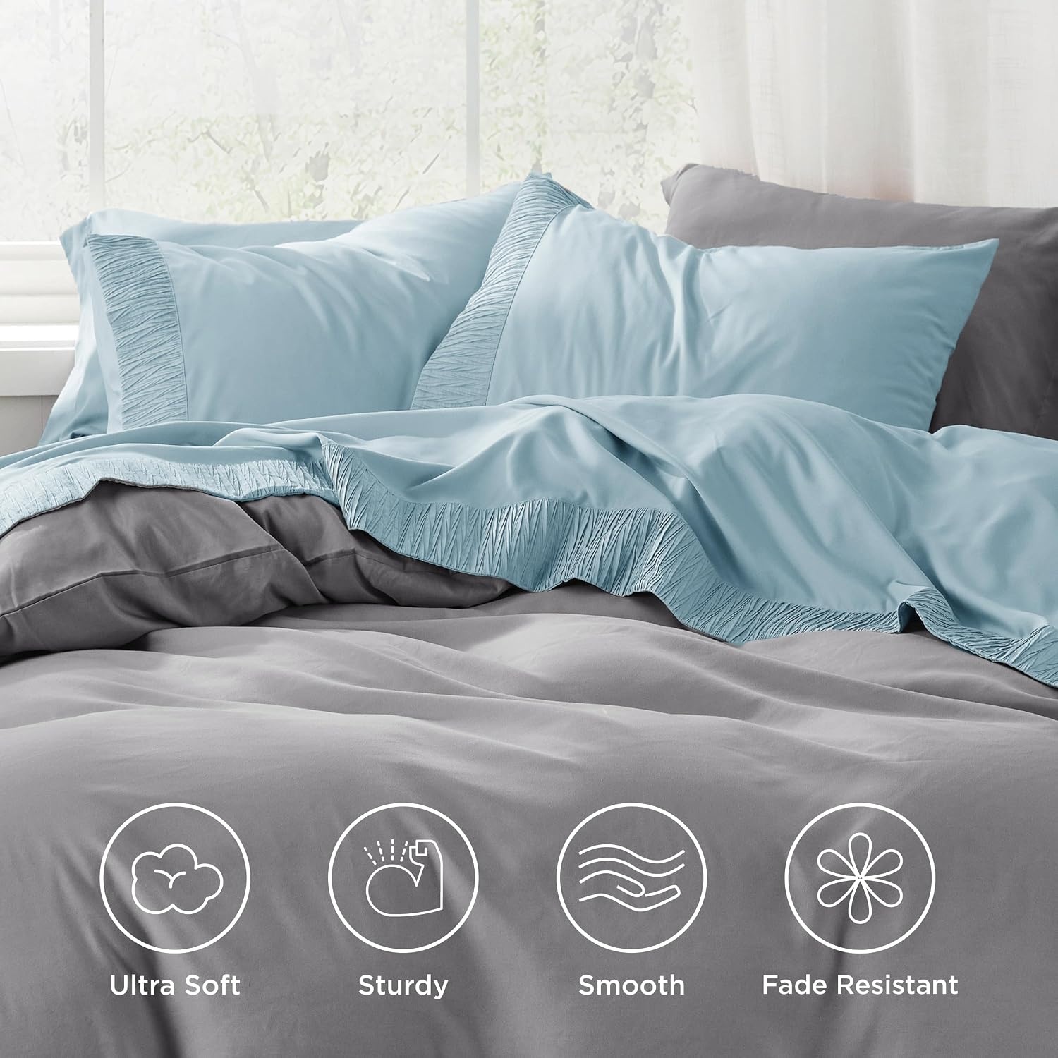 image:imageBedsure Twin XL Sheets Dorm Bedding 3 Pieces Soft Extra Long Twin Sheets Breathable Cooling Oeko Tex Deep Pocket Easy Care Resistant Sturdiness Lightweight College Dorm Bedding for StudentsLight Blue
