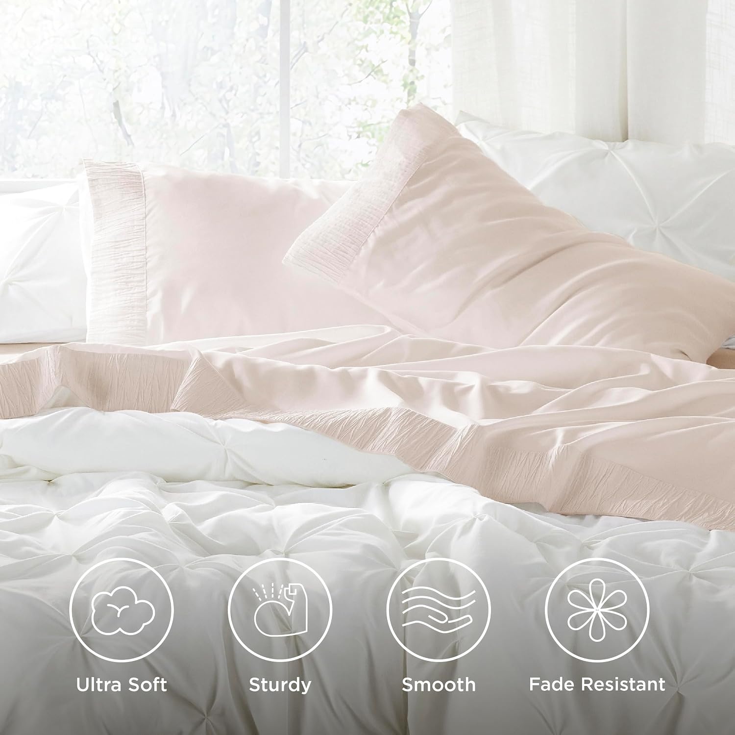 image:imageBedsure Twin XL Sheets Dorm Bedding 3 Pieces Soft Extra Long Twin Sheets Breathable Cooling Oeko Tex Deep Pocket Easy Care Resistant Sturdiness Lightweight College Dorm Bedding for Students10 Cream