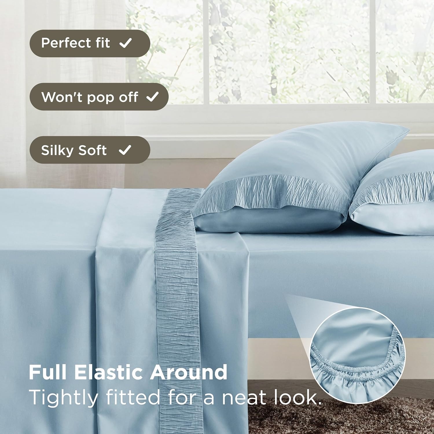 image:imageBedsure Twin XL Sheets Dorm Bedding 3 Pieces Soft Extra Long Twin Sheets Breathable Cooling Oeko Tex Deep Pocket Easy Care Resistant Sturdiness Lightweight College Dorm Bedding for StudentsLight Blue