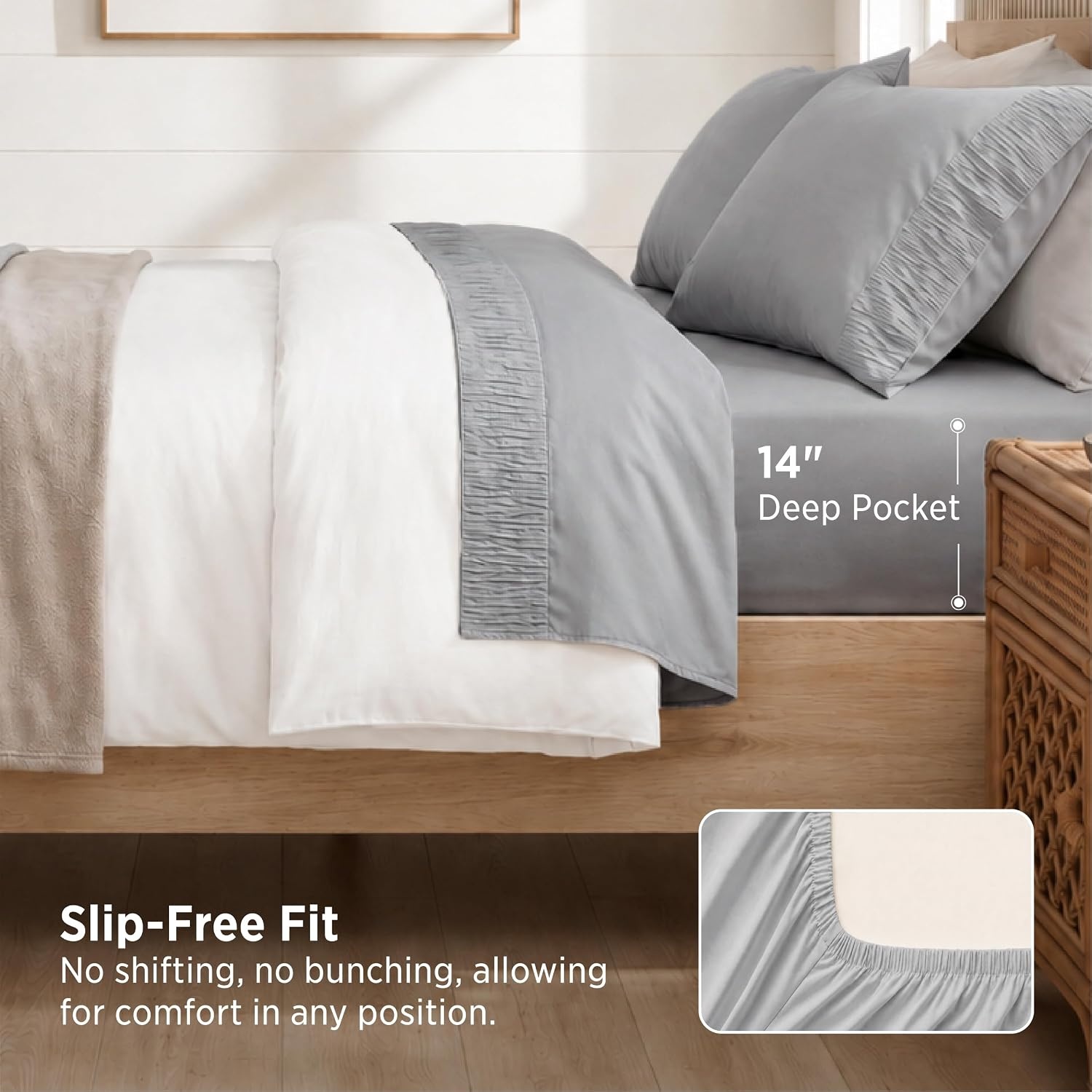 image:imageBedsure Twin XL Sheets Dorm Bedding 3 Pieces Soft Extra Long Twin Sheets Breathable Cooling Oeko Tex Deep Pocket Easy Care Resistant Sturdiness Lightweight College Dorm Bedding for Students19 Grey