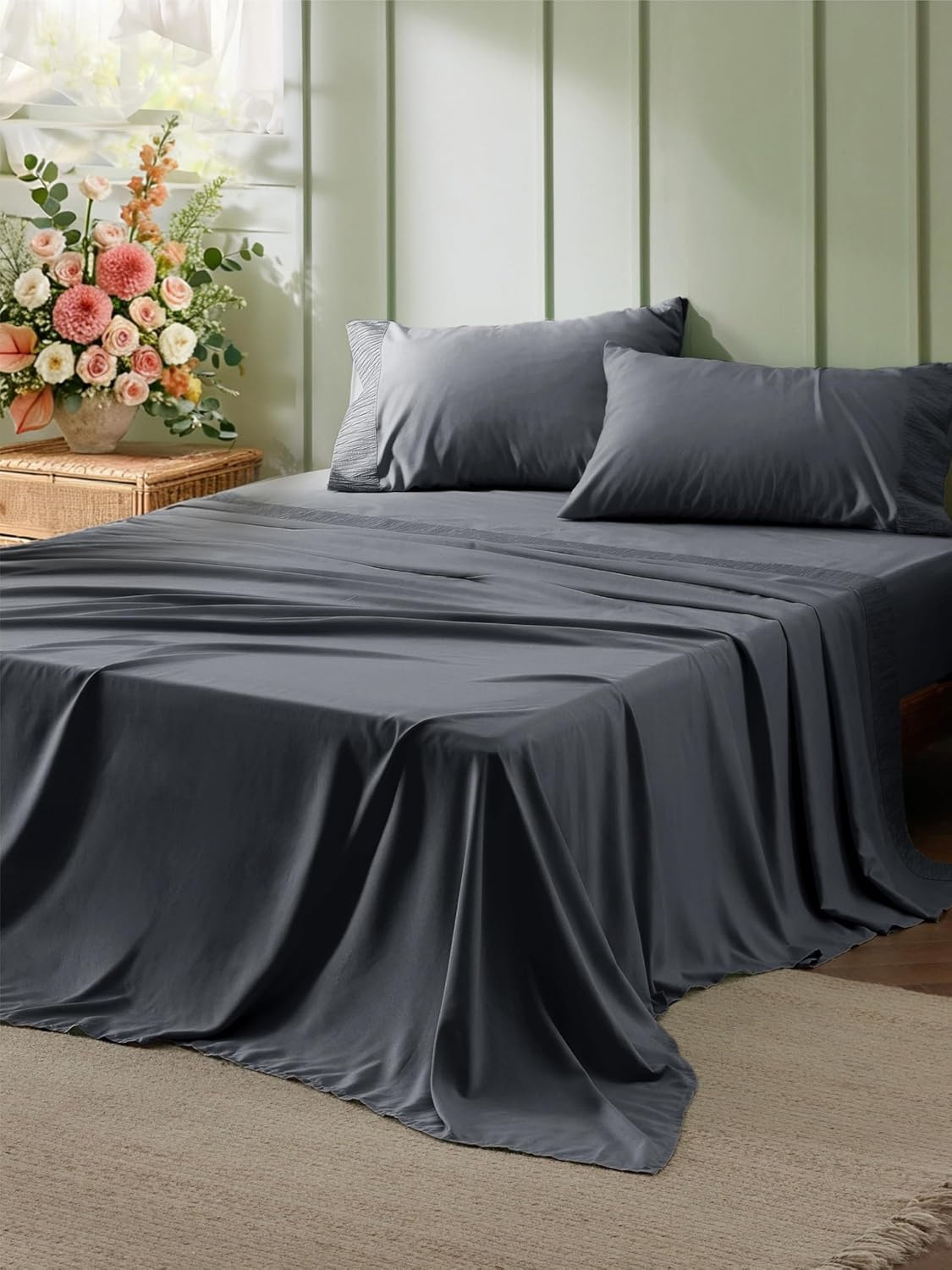 image:imageBedsure Twin XL Sheets Dorm Bedding 3 Pieces Soft Extra Long Twin Sheets Breathable Cooling Oeko Tex Deep Pocket Easy Care Resistant Sturdiness Lightweight College Dorm Bedding for Students01 Dark Grey