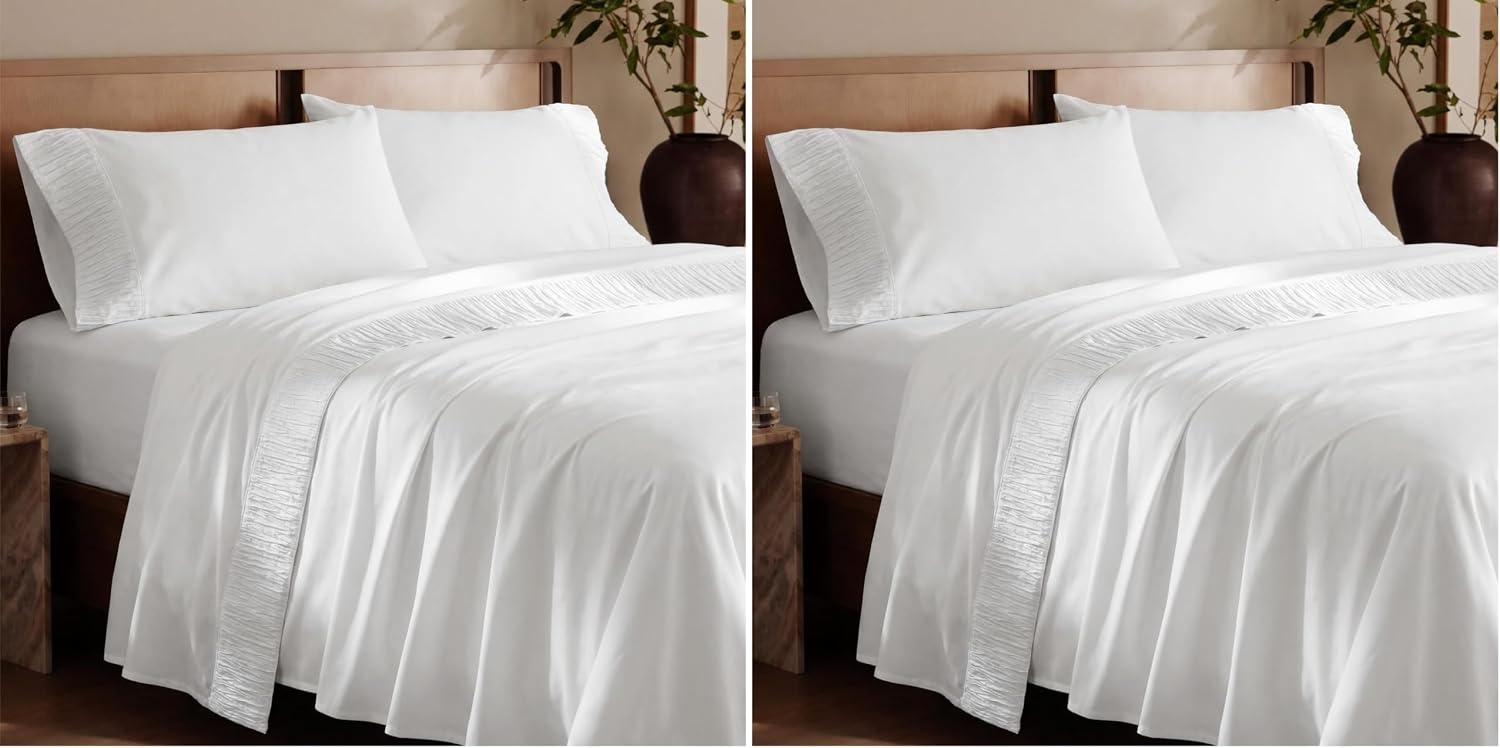 image:imageBedsure Twin XL Sheets Dorm Bedding 3 Pieces Soft Extra Long Twin Sheets Breathable Cooling Oeko Tex Deep Pocket Easy Care Resistant Sturdiness Lightweight College Dorm Bedding for StudentsWhite