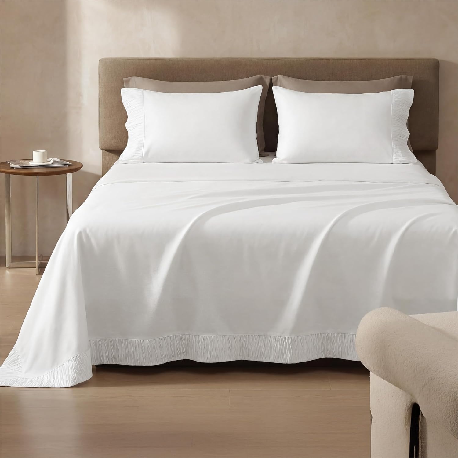 image:imageBedsure Twin XL Sheets Dorm Bedding 3 Pieces Soft Extra Long Twin Sheets Breathable Cooling Oeko Tex Deep Pocket Easy Care Resistant Sturdiness Lightweight College Dorm Bedding for StudentsWhite