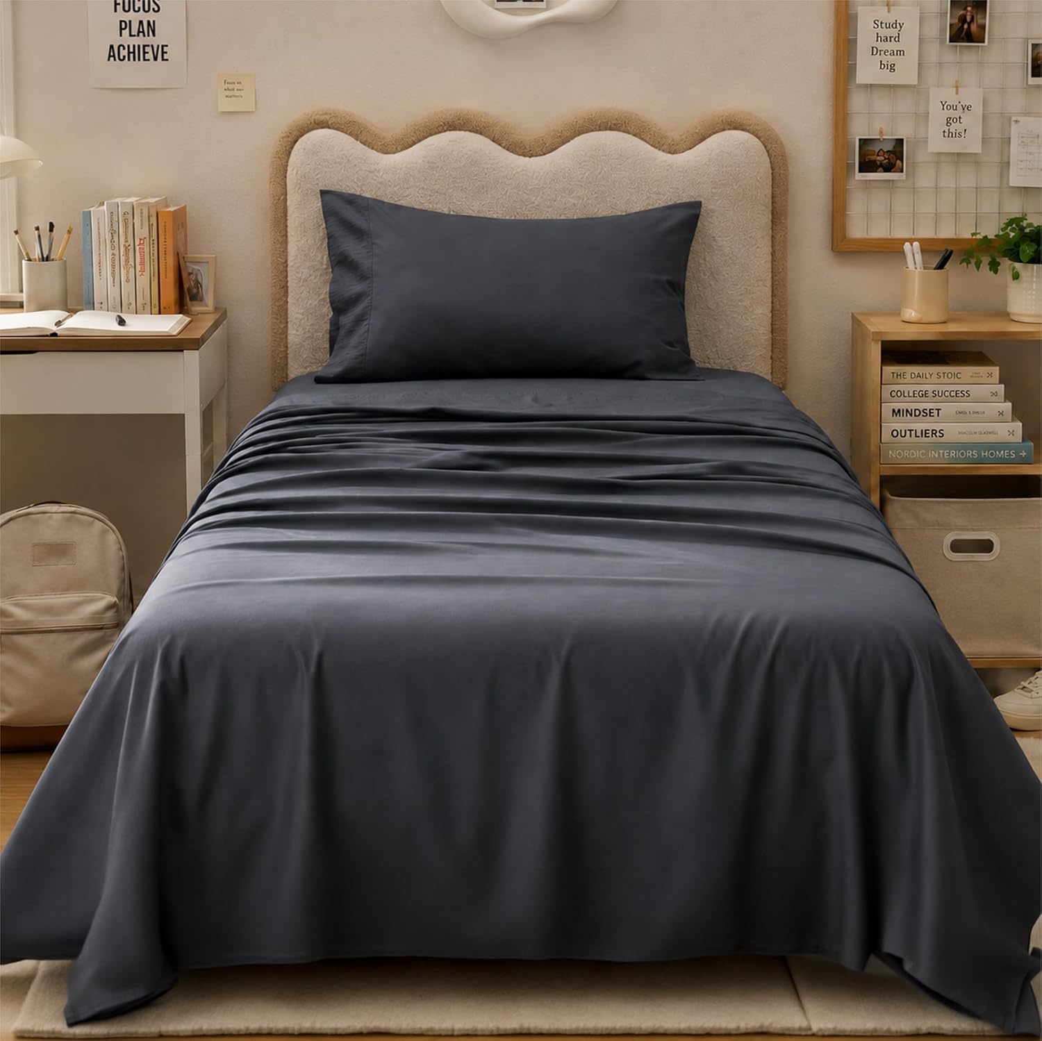 image:imageBedsure Twin XL Sheets Dorm Bedding 3 Pieces Soft Extra Long Twin Sheets Breathable Cooling Oeko Tex Deep Pocket Easy Care Resistant Sturdiness Lightweight College Dorm Bedding for Students01 Dark Grey