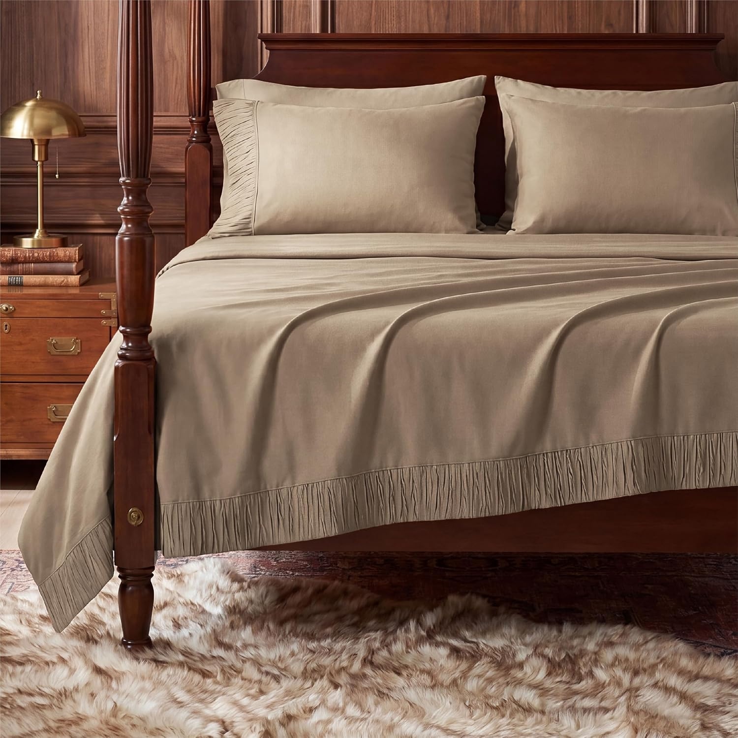 image:imageBedsure Twin XL Sheets Dorm Bedding 3 Pieces Soft Extra Long Twin Sheets Breathable Cooling Oeko Tex Deep Pocket Easy Care Resistant Sturdiness Lightweight College Dorm Bedding for Students15 Light Khaki