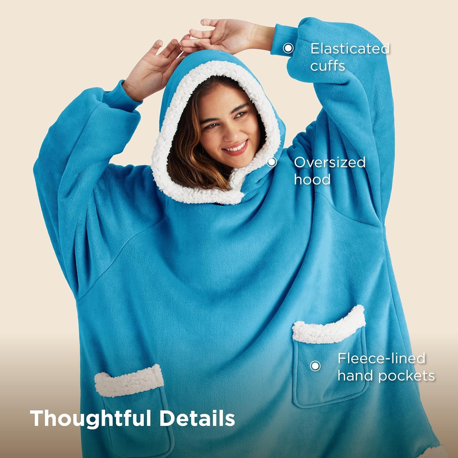 image:imageBedsure Wearable Blanket Sherpa Hoodie Gifts Sweatshirt Grey Standard Gifts for WomenMen Warm Soft Cozy Sherpa Fleece Machine Wash Birthday GiftsAqua Blue