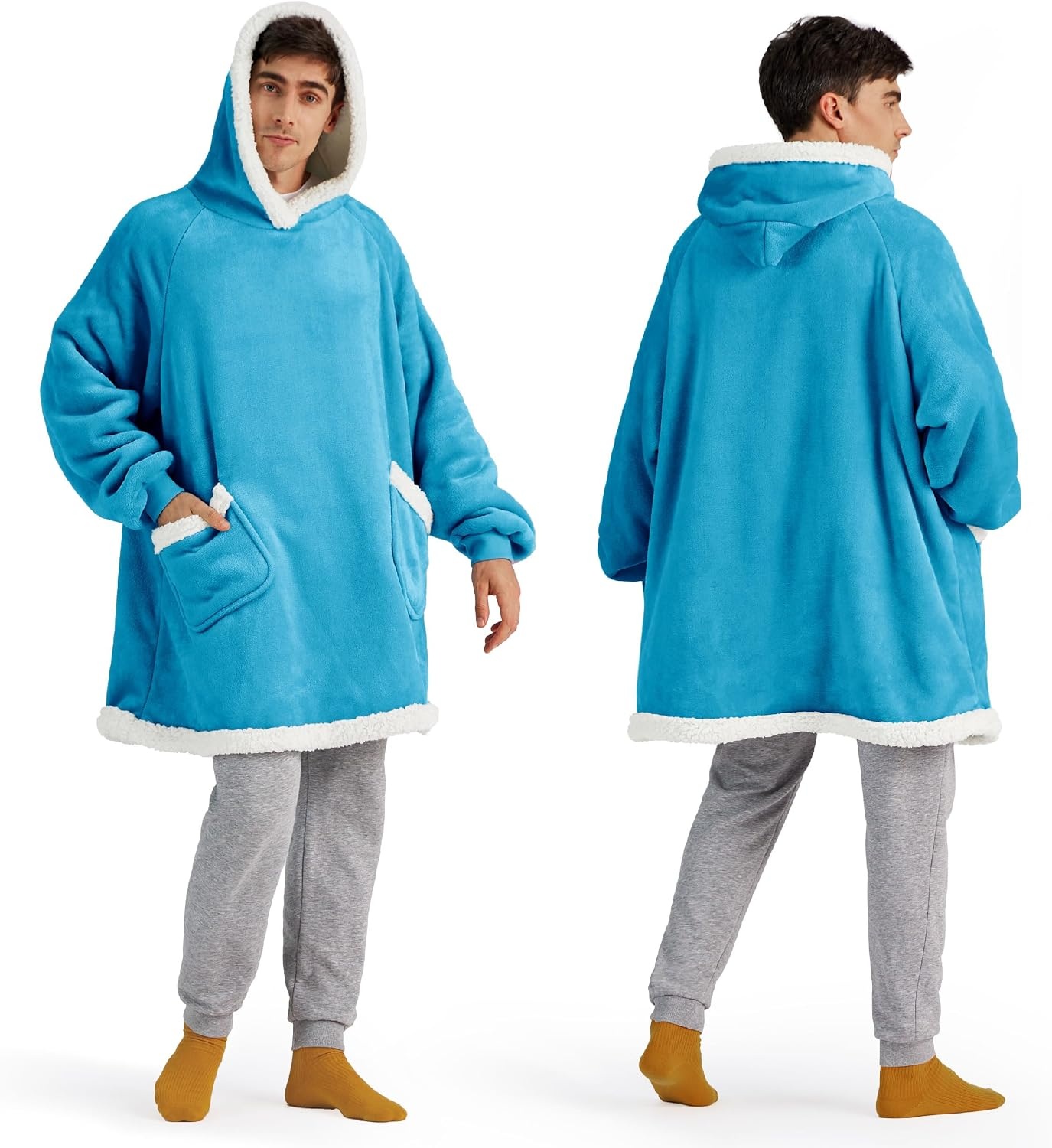 image:imageBedsure Wearable Blanket Sherpa Hoodie Gifts Sweatshirt Grey Standard Gifts for WomenMen Warm Soft Cozy Sherpa Fleece Machine Wash Birthday GiftsAqua Blue