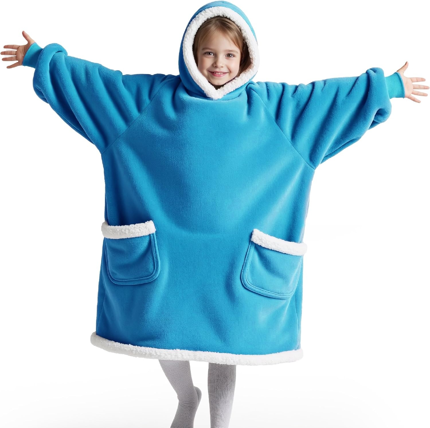 image:imageBedsure Wearable Blanket Sherpa Hoodie Gifts Sweatshirt Grey Standard Gifts for WomenMen Warm Soft Cozy Sherpa Fleece Machine Wash Birthday GiftsAqua Blue