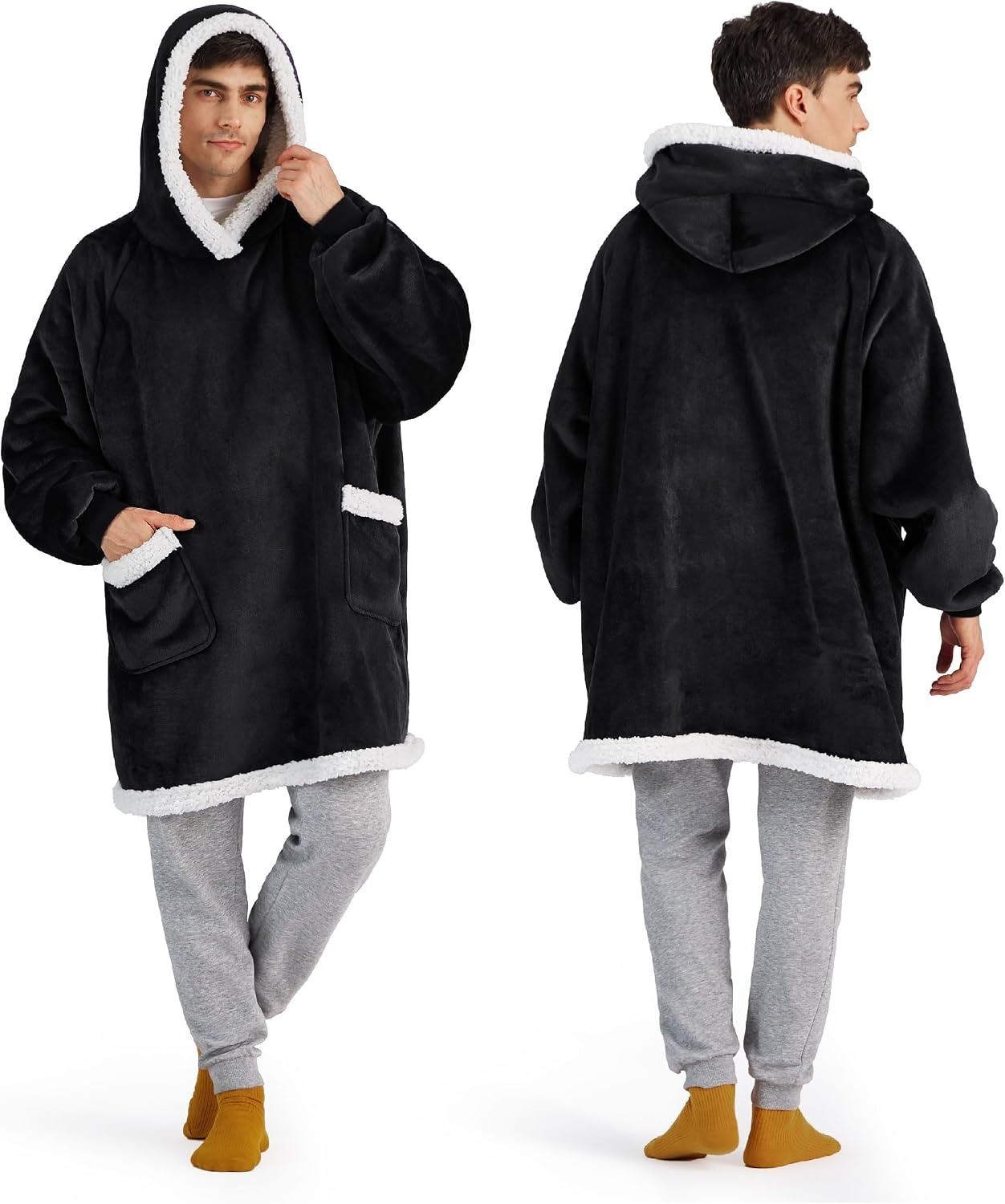 image:imageBedsure Wearable Blanket Sherpa Hoodie Gifts Sweatshirt Grey Standard Gifts for WomenMen Warm Soft Cozy Sherpa Fleece Machine Wash Birthday GiftsBlack