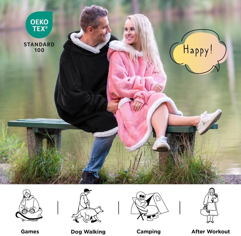 image:imageBedsure Wearable Blanket Sherpa Hoodie Gifts Sweatshirt Grey Standard Gifts for WomenMen Warm Soft Cozy Sherpa Fleece Machine Wash Birthday GiftsBlack