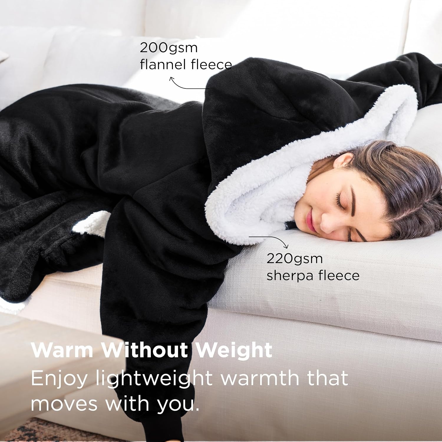 image:imageBedsure Wearable Blanket Sherpa Hoodie Gifts Sweatshirt Grey Standard Gifts for WomenMen Warm Soft Cozy Sherpa Fleece Machine Wash Birthday GiftsBlack
