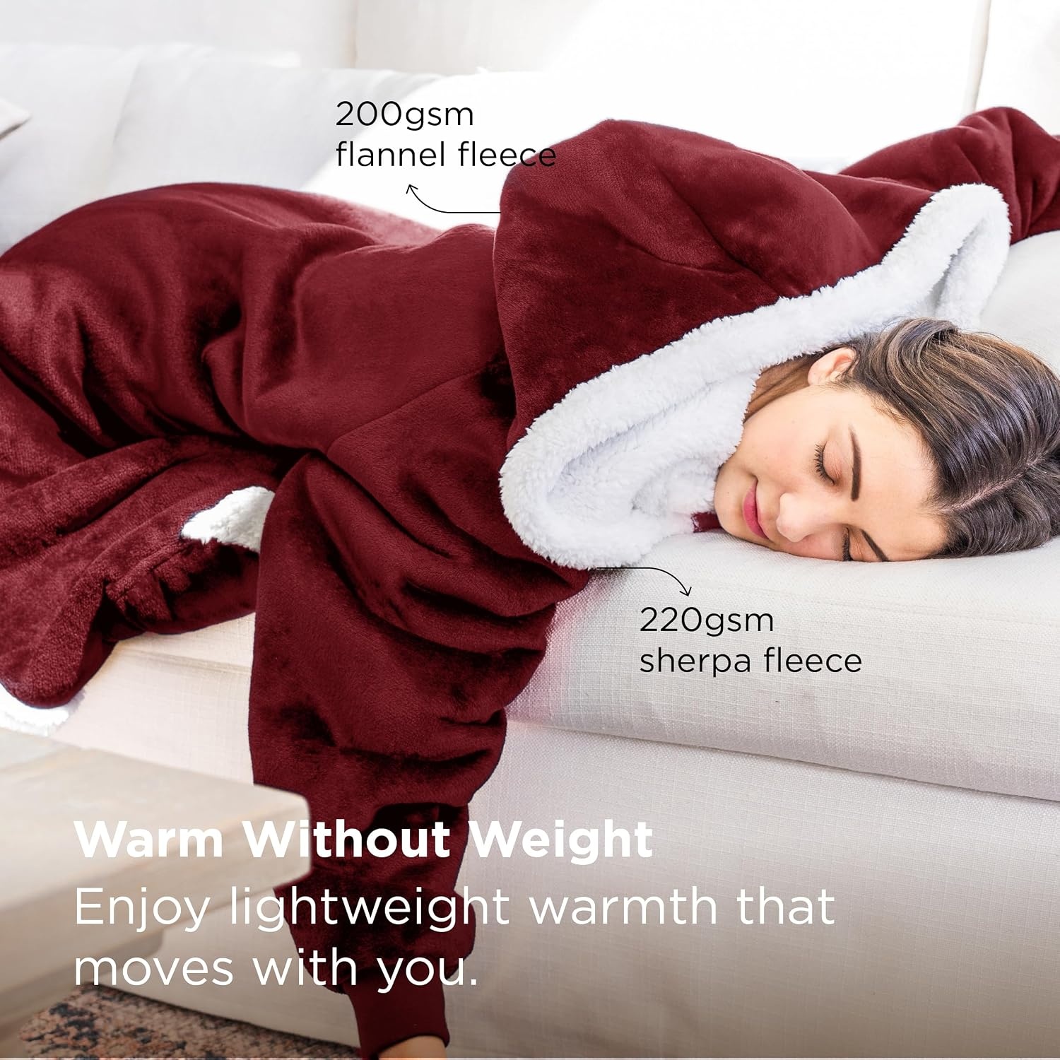 image:imageBedsure Wearable Blanket Sherpa Hoodie Gifts Sweatshirt Grey Standard Gifts for WomenMen Warm Soft Cozy Sherpa Fleece Machine Wash Birthday GiftsBurgundy
