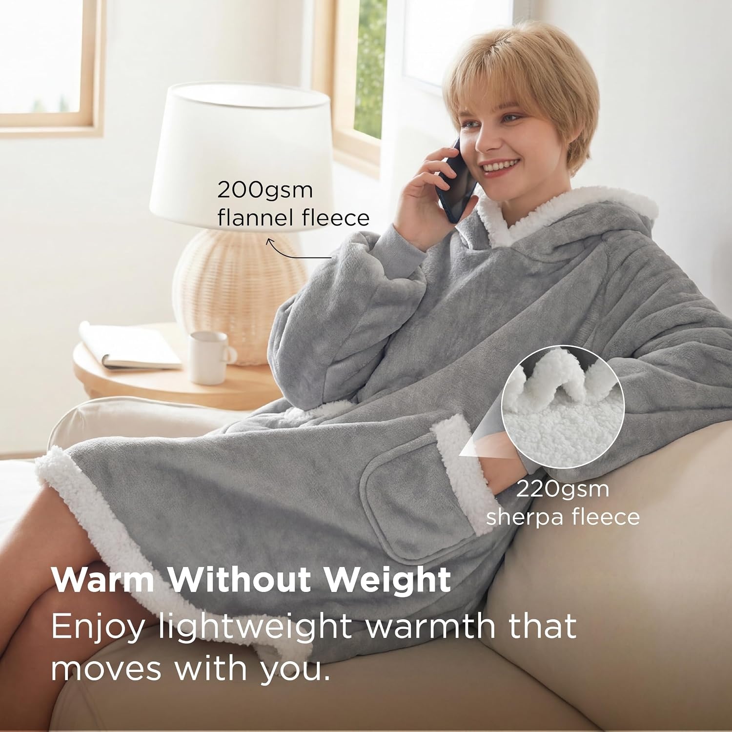 image:imageBedsure Wearable Blanket Sherpa Hoodie Gifts Sweatshirt Grey Standard Gifts for WomenMen Warm Soft Cozy Sherpa Fleece Machine Wash Birthday GiftsConcrete Grey