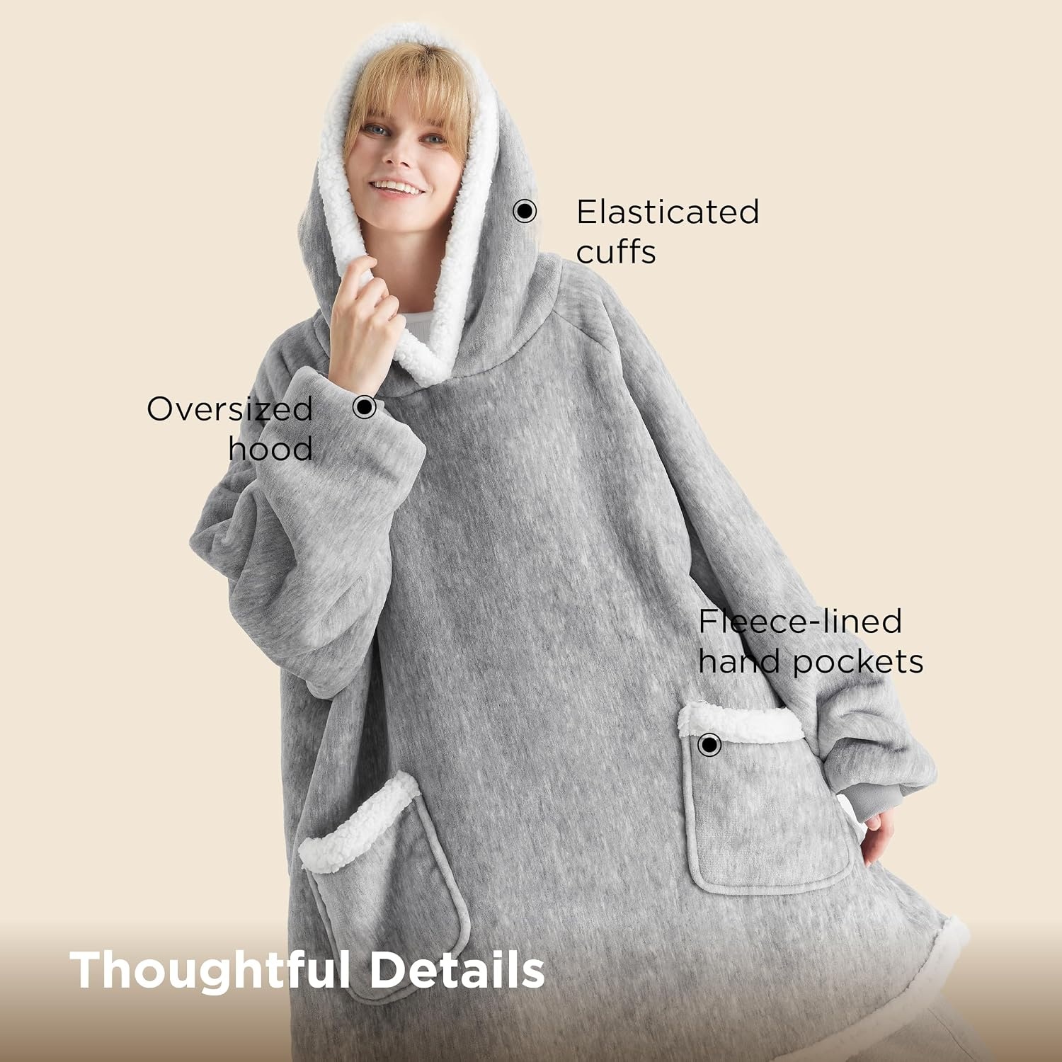 image:imageBedsure Wearable Blanket Sherpa Hoodie Gifts Sweatshirt Grey Standard Gifts for WomenMen Warm Soft Cozy Sherpa Fleece Machine Wash Birthday GiftsConcrete Grey