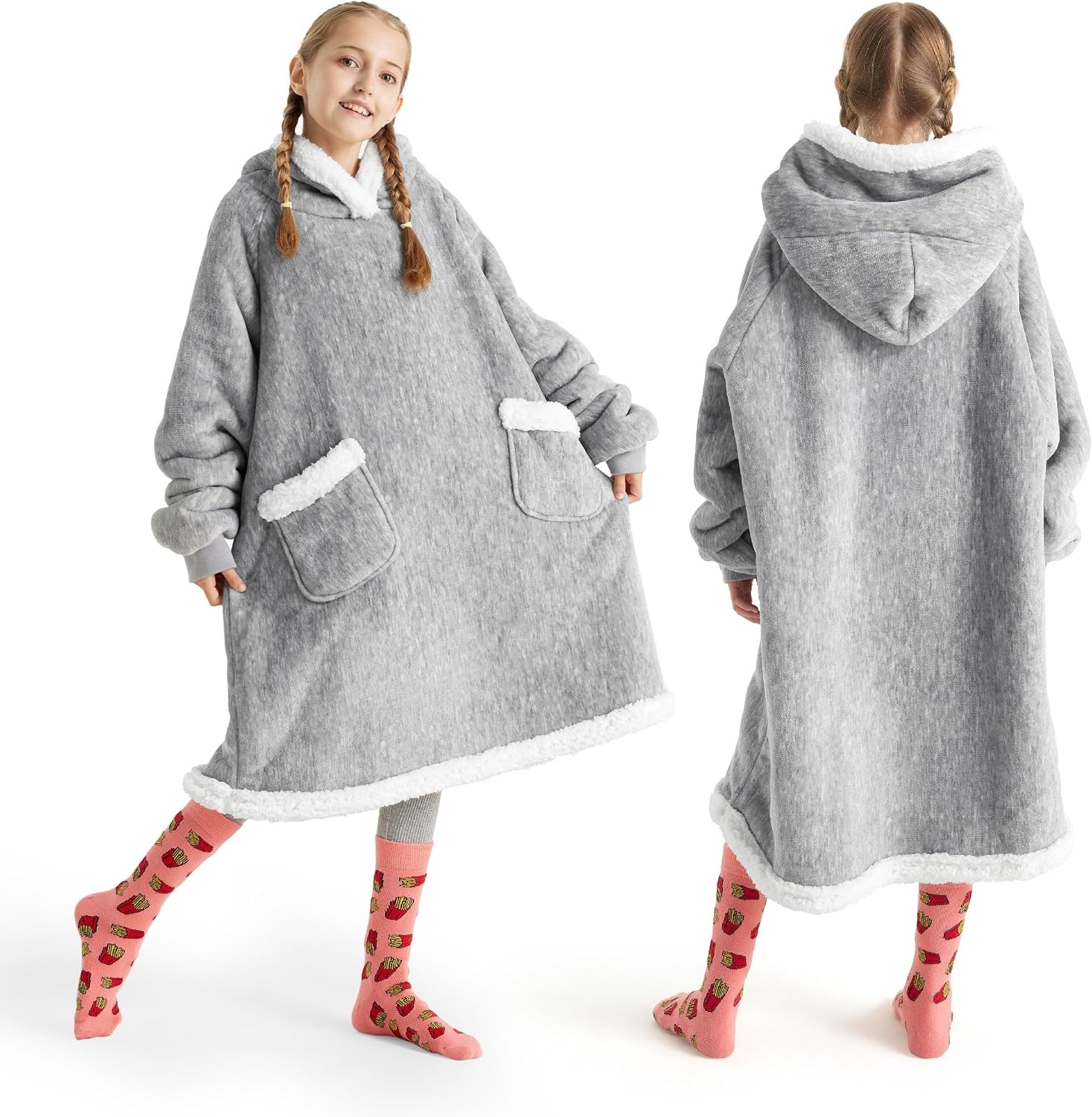 image:imageBedsure Wearable Blanket Sherpa Hoodie Gifts Sweatshirt Grey Standard Gifts for WomenMen Warm Soft Cozy Sherpa Fleece Machine Wash Birthday GiftsConcrete Grey