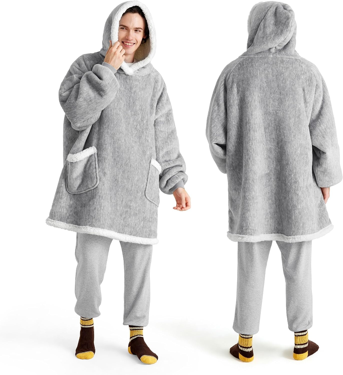 image:imageBedsure Wearable Blanket Sherpa Hoodie Gifts Sweatshirt Grey Standard Gifts for WomenMen Warm Soft Cozy Sherpa Fleece Machine Wash Birthday GiftsConcrete Grey