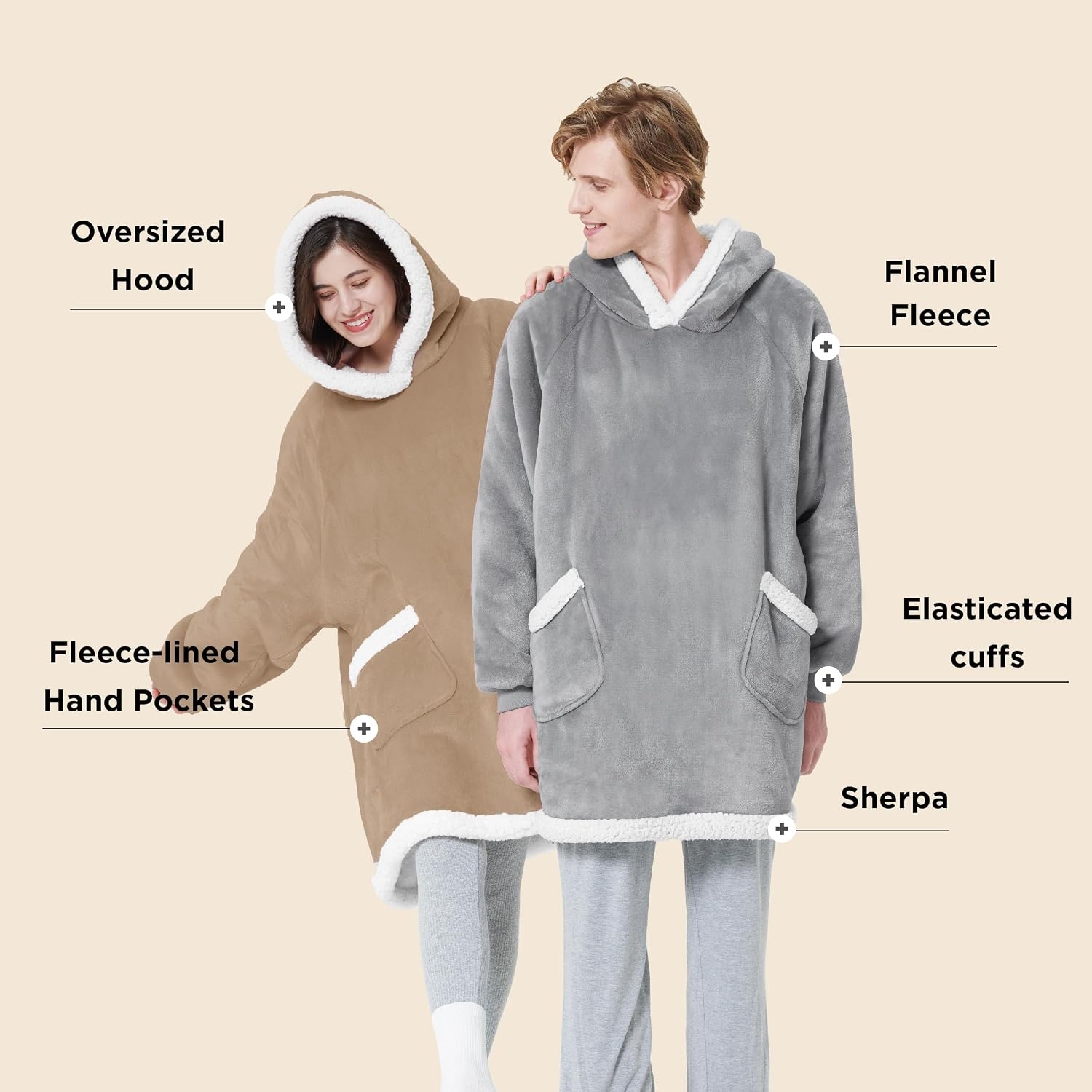 image:imageBedsure Wearable Blanket Sherpa Hoodie Gifts Sweatshirt Grey Standard Gifts for WomenMen Warm Soft Cozy Sherpa Fleece Machine Wash Birthday GiftsGold Brown
