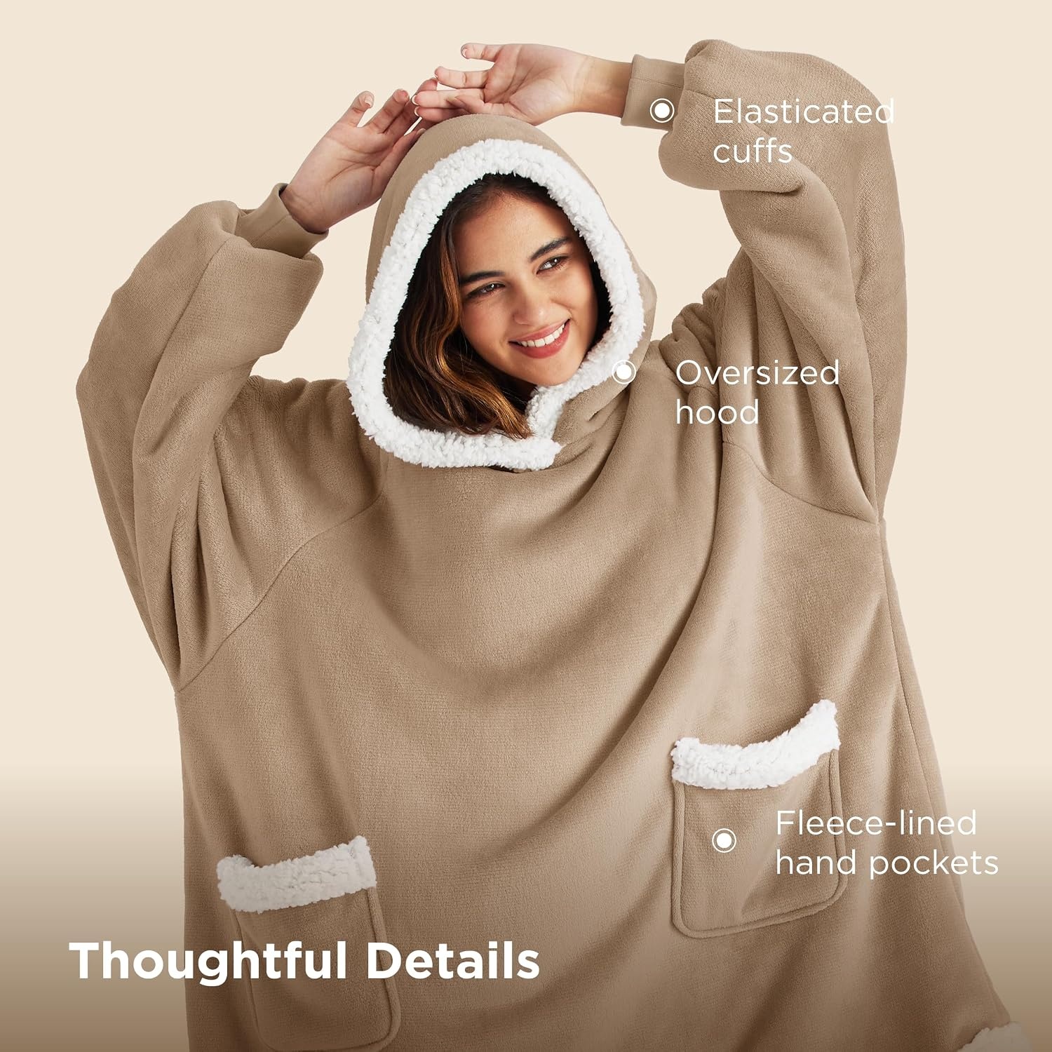 image:imageBedsure Wearable Blanket Sherpa Hoodie Gifts Sweatshirt Grey Standard Gifts for WomenMen Warm Soft Cozy Sherpa Fleece Machine Wash Birthday GiftsGold Brown