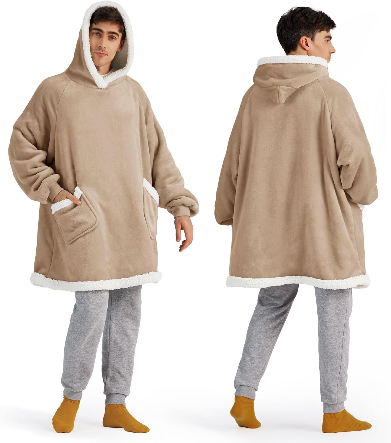 image:imageBedsure Wearable Blanket Sherpa Hoodie Gifts Sweatshirt Grey Standard Gifts for WomenMen Warm Soft Cozy Sherpa Fleece Machine Wash Birthday GiftsGold Brown