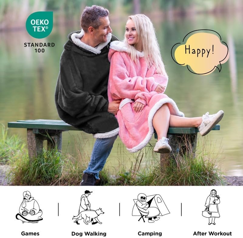 image:imageBedsure Wearable Blanket Sherpa Hoodie Gifts Sweatshirt Grey Standard Gifts for WomenMen Warm Soft Cozy Sherpa Fleece Machine Wash Birthday GiftsGrey Black