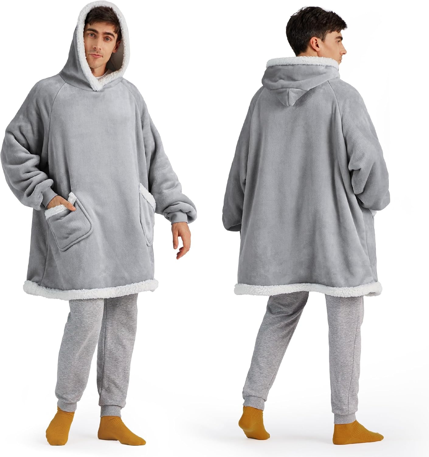 image:imageBedsure Wearable Blanket Sherpa Hoodie Gifts Sweatshirt Grey Standard Gifts for WomenMen Warm Soft Cozy Sherpa Fleece Machine Wash Birthday GiftsGrey
