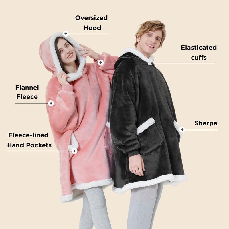 image:imageBedsure Wearable Blanket Sherpa Hoodie Gifts Sweatshirt Grey Standard Gifts for WomenMen Warm Soft Cozy Sherpa Fleece Machine Wash Birthday GiftsGrey Black