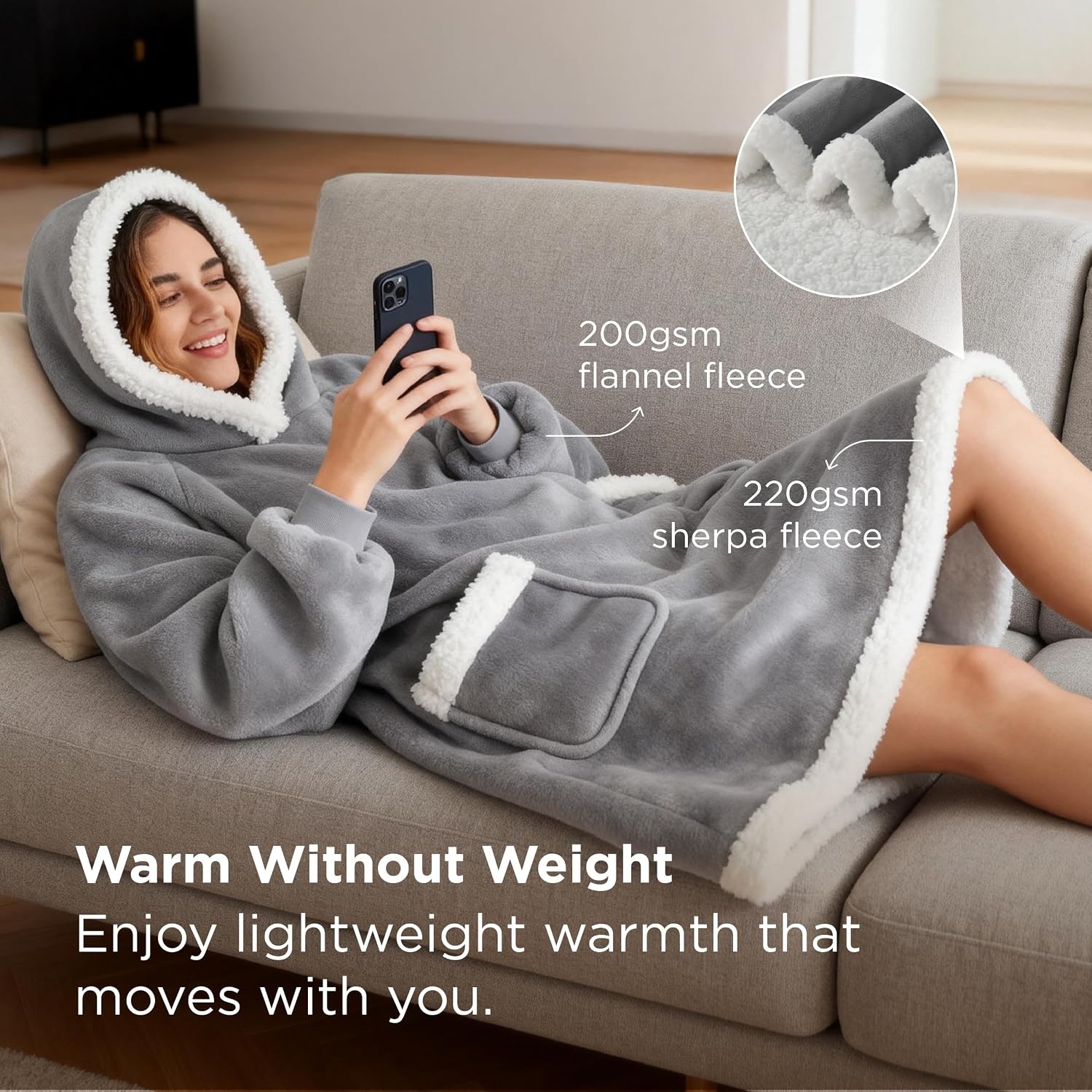 image:imageBedsure Wearable Blanket Sherpa Hoodie Gifts Sweatshirt Grey Standard Gifts for WomenMen Warm Soft Cozy Sherpa Fleece Machine Wash Birthday GiftsGrey