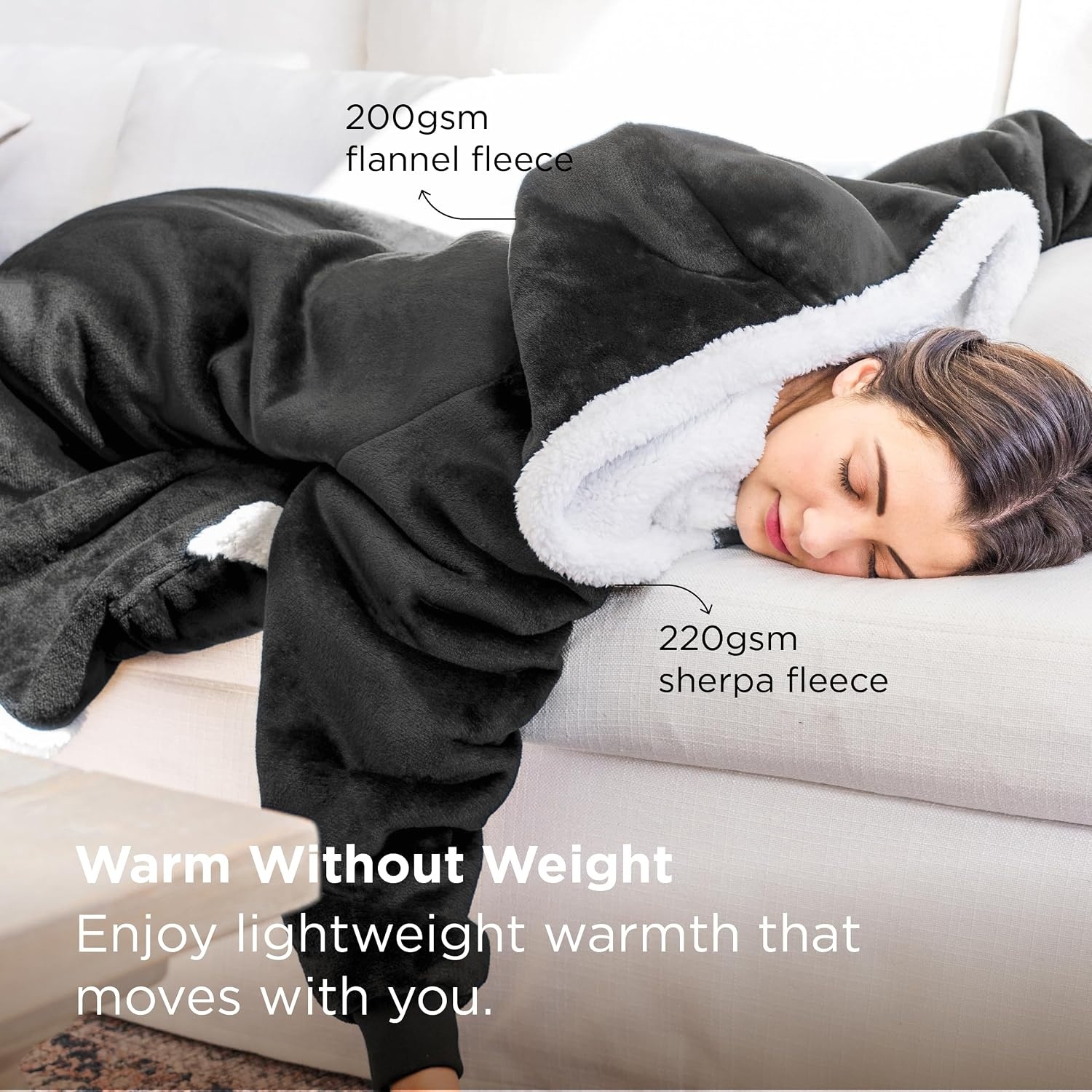 image:imageBedsure Wearable Blanket Sherpa Hoodie Gifts Sweatshirt Grey Standard Gifts for WomenMen Warm Soft Cozy Sherpa Fleece Machine Wash Birthday GiftsGrey Black
