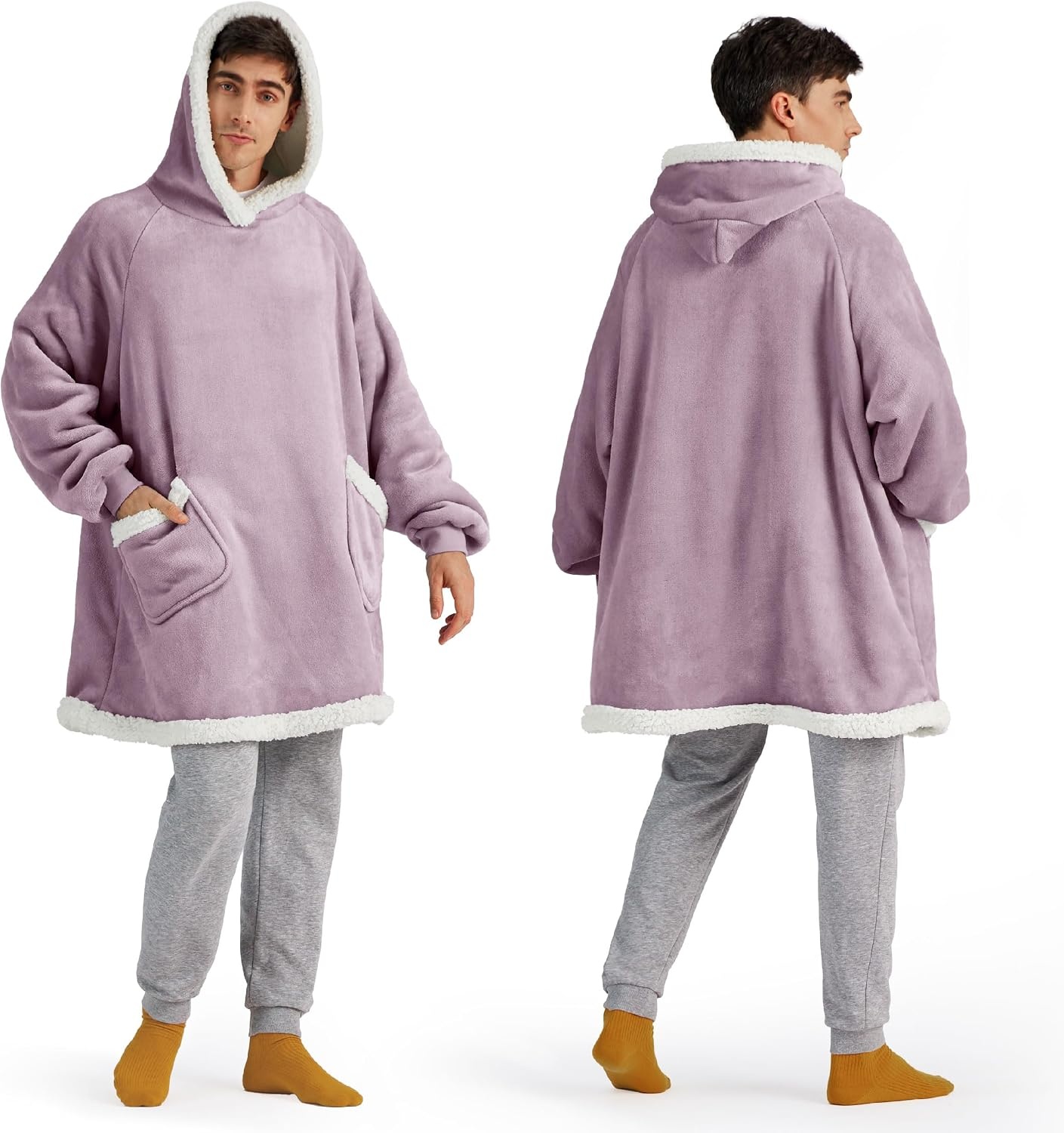 image:imageBedsure Wearable Blanket Sherpa Hoodie Gifts Sweatshirt Grey Standard Gifts for WomenMen Warm Soft Cozy Sherpa Fleece Machine Wash Birthday GiftsLavender