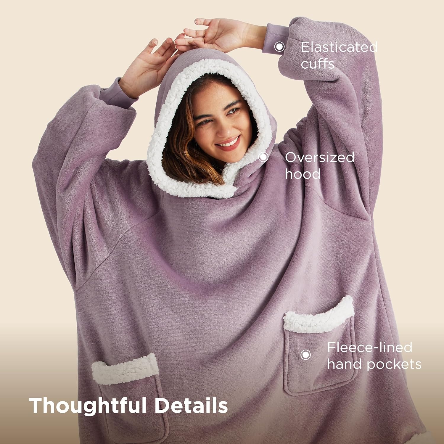image:imageBedsure Wearable Blanket Sherpa Hoodie Gifts Sweatshirt Grey Standard Gifts for WomenMen Warm Soft Cozy Sherpa Fleece Machine Wash Birthday GiftsLavender