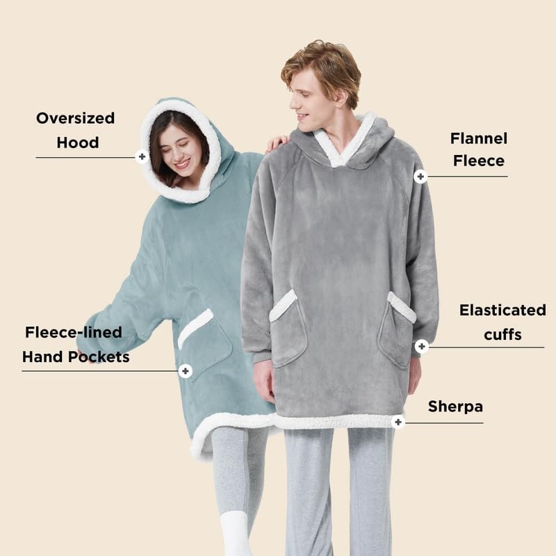 image:imageBedsure Wearable Blanket Sherpa Hoodie Gifts Sweatshirt Grey Standard Gifts for WomenMen Warm Soft Cozy Sherpa Fleece Machine Wash Birthday GiftsLight Green