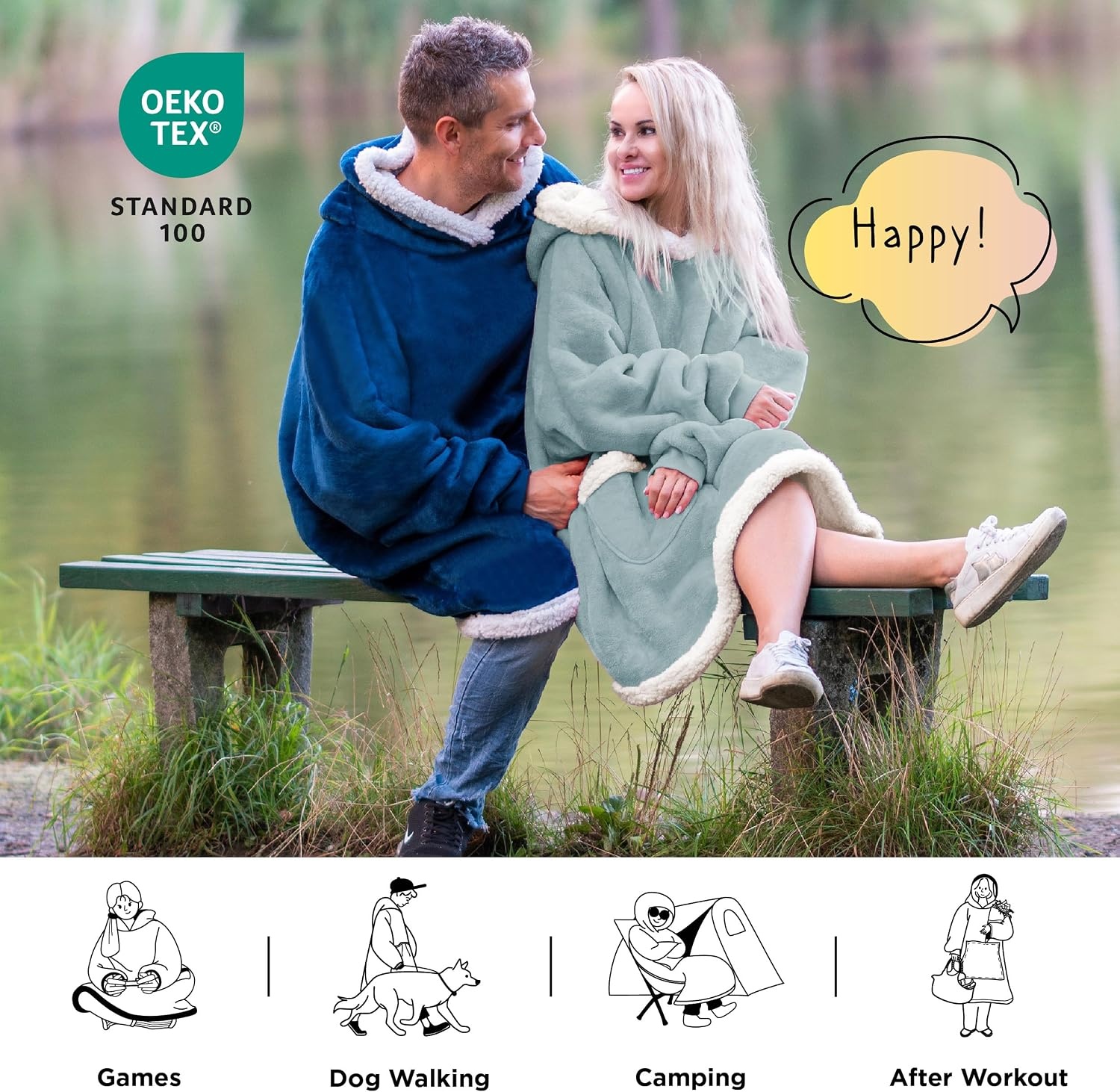 image:imageBedsure Wearable Blanket Sherpa Hoodie Gifts Sweatshirt Grey Standard Gifts for WomenMen Warm Soft Cozy Sherpa Fleece Machine Wash Birthday GiftsLight Green