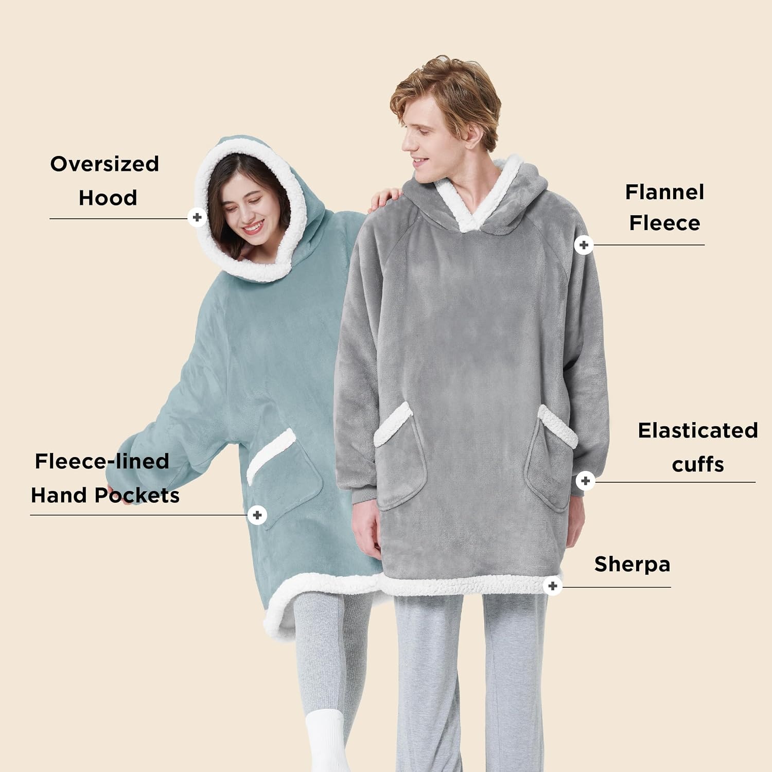image:imageBedsure Wearable Blanket Sherpa Hoodie Gifts Sweatshirt Grey Standard Gifts for WomenMen Warm Soft Cozy Sherpa Fleece Machine Wash Birthday GiftsLight Green