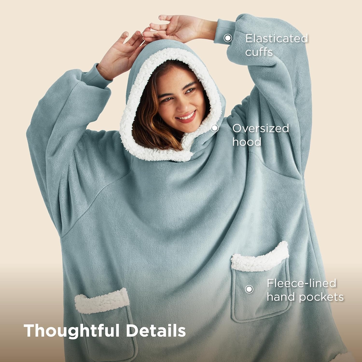 image:imageBedsure Wearable Blanket Sherpa Hoodie Gifts Sweatshirt Grey Standard Gifts for WomenMen Warm Soft Cozy Sherpa Fleece Machine Wash Birthday GiftsLight Green