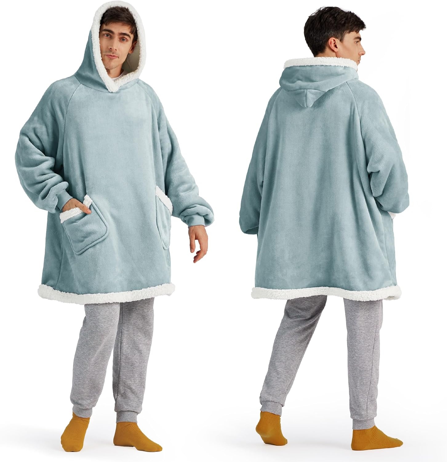 image:imageBedsure Wearable Blanket Sherpa Hoodie Gifts Sweatshirt Grey Standard Gifts for WomenMen Warm Soft Cozy Sherpa Fleece Machine Wash Birthday GiftsLight Green