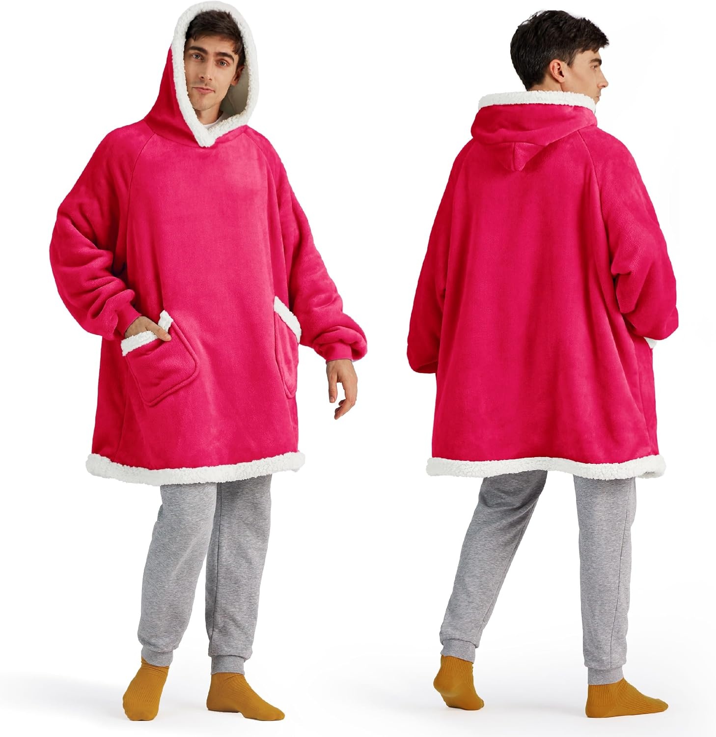 image:imageBedsure Wearable Blanket Sherpa Hoodie Gifts Sweatshirt Grey Standard Gifts for WomenMen Warm Soft Cozy Sherpa Fleece Machine Wash Birthday GiftsMagenta