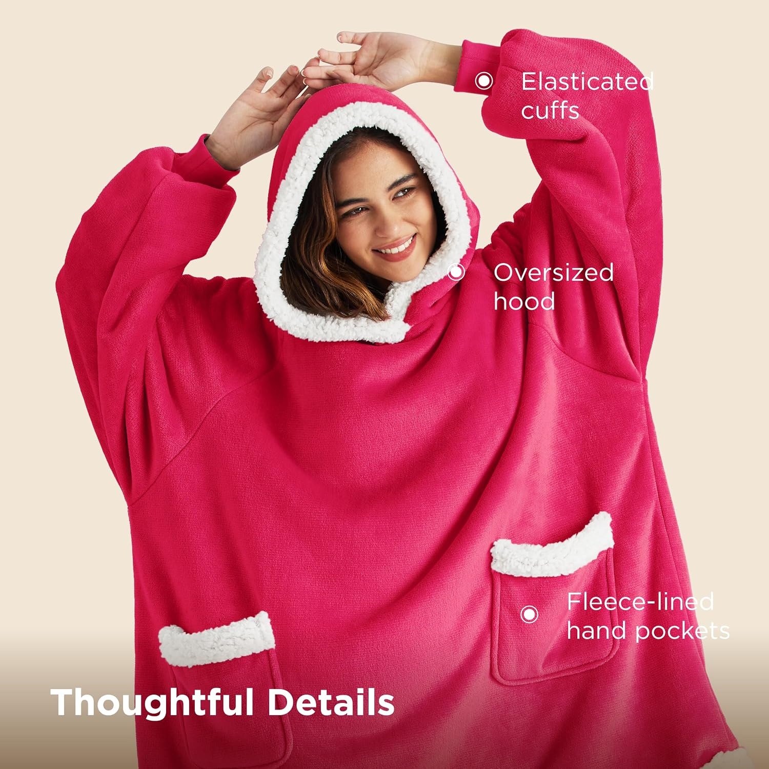 image:imageBedsure Wearable Blanket Sherpa Hoodie Gifts Sweatshirt Grey Standard Gifts for WomenMen Warm Soft Cozy Sherpa Fleece Machine Wash Birthday GiftsMagenta