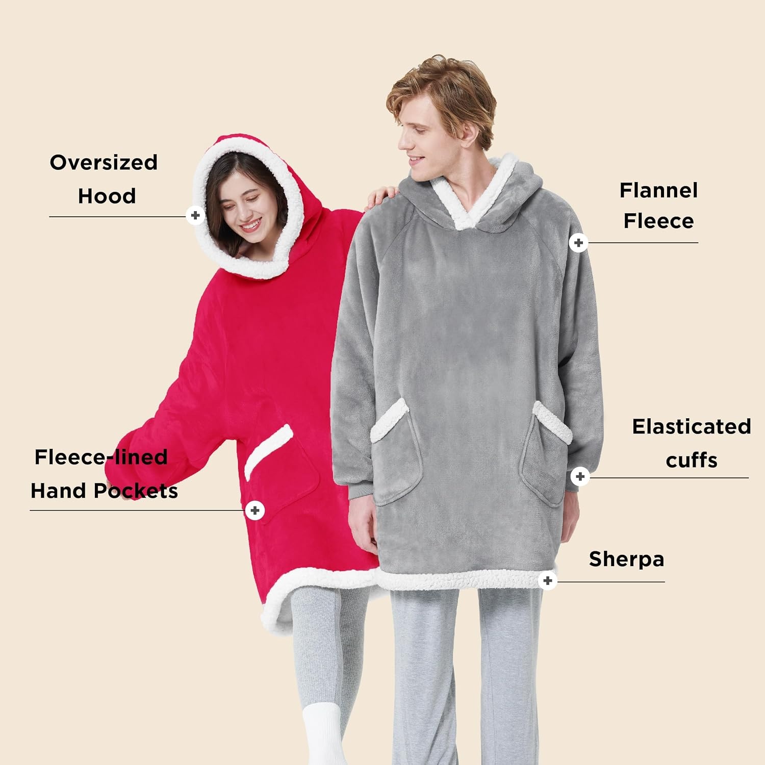 image:imageBedsure Wearable Blanket Sherpa Hoodie Gifts Sweatshirt Grey Standard Gifts for WomenMen Warm Soft Cozy Sherpa Fleece Machine Wash Birthday GiftsMagenta