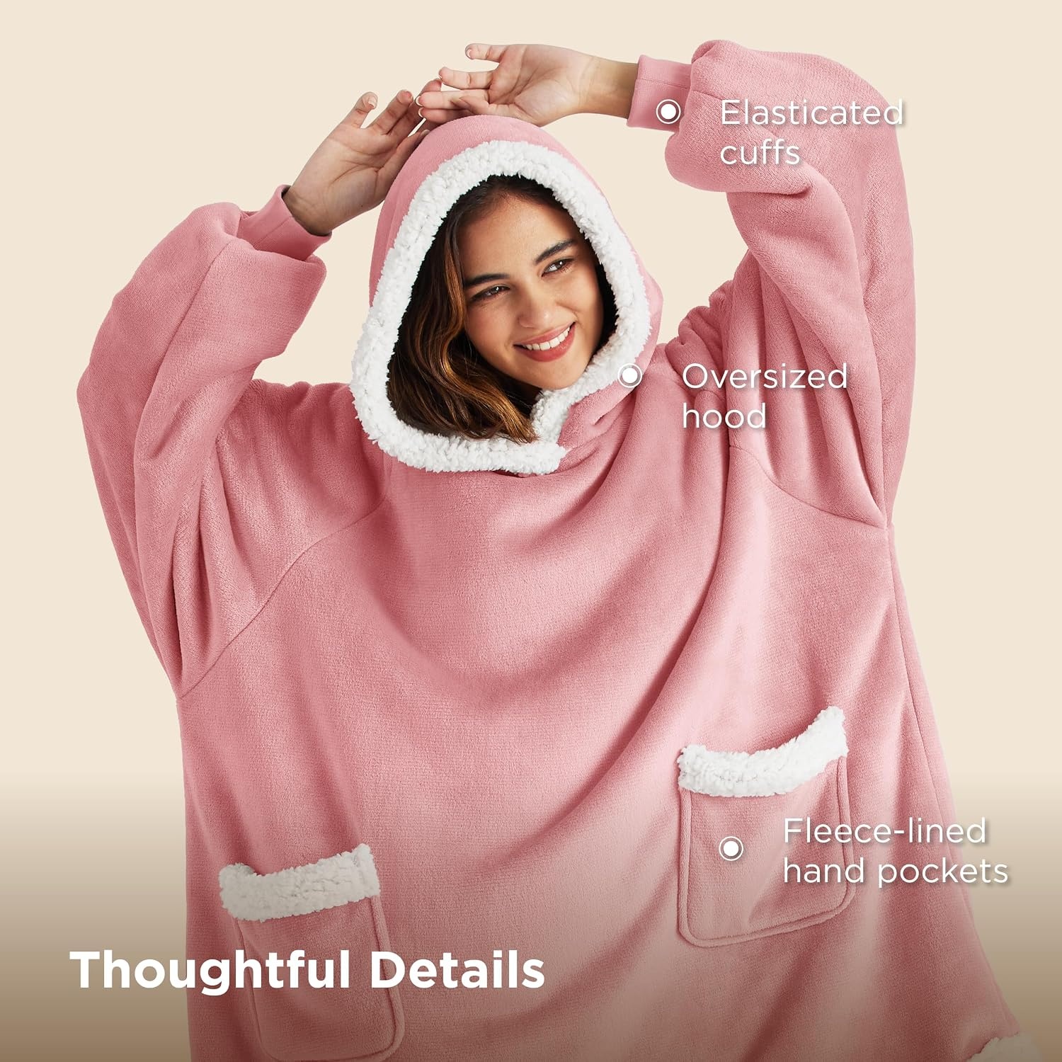 image:imageBedsure Wearable Blanket Sherpa Hoodie Gifts Sweatshirt Grey Standard Gifts for WomenMen Warm Soft Cozy Sherpa Fleece Machine Wash Birthday GiftsMellow Rose