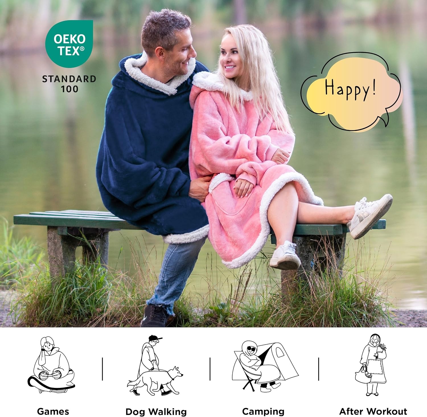image:imageBedsure Wearable Blanket Sherpa Hoodie Gifts Sweatshirt Grey Standard Gifts for WomenMen Warm Soft Cozy Sherpa Fleece Machine Wash Birthday GiftsNavy