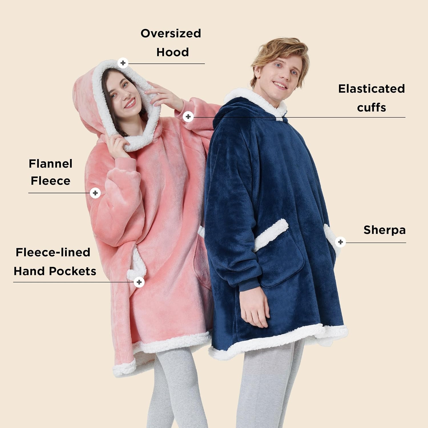 image:imageBedsure Wearable Blanket Sherpa Hoodie Gifts Sweatshirt Grey Standard Gifts for WomenMen Warm Soft Cozy Sherpa Fleece Machine Wash Birthday GiftsNavy