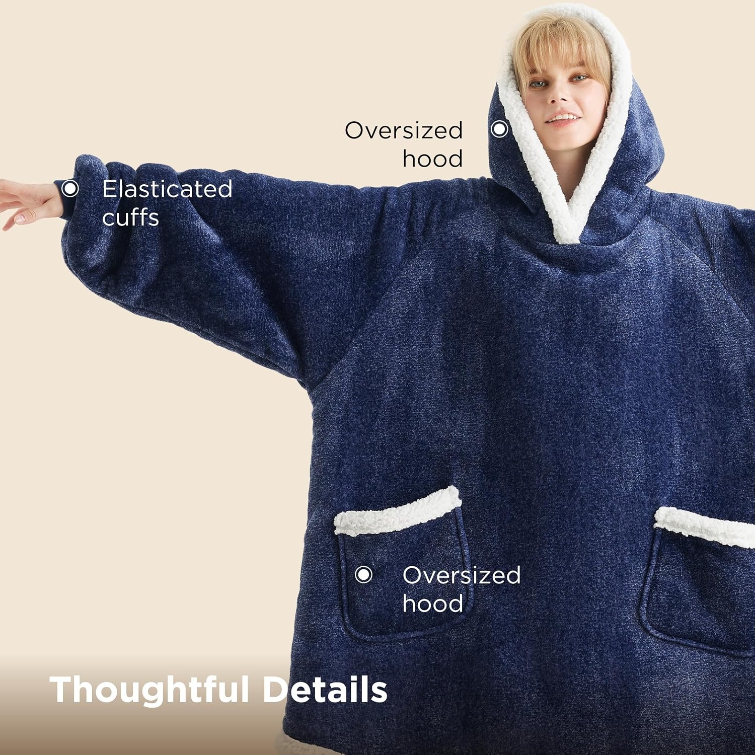 image:imageBedsure Wearable Blanket Sherpa Hoodie Gifts Sweatshirt Grey Standard Gifts for WomenMen Warm Soft Cozy Sherpa Fleece Machine Wash Birthday GiftsOcean Blue