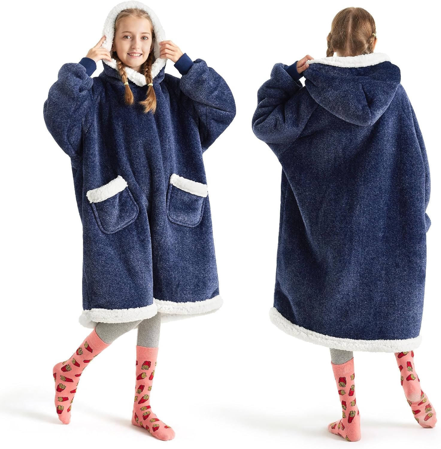 image:imageBedsure Wearable Blanket Sherpa Hoodie Gifts Sweatshirt Grey Standard Gifts for WomenMen Warm Soft Cozy Sherpa Fleece Machine Wash Birthday GiftsOcean Blue