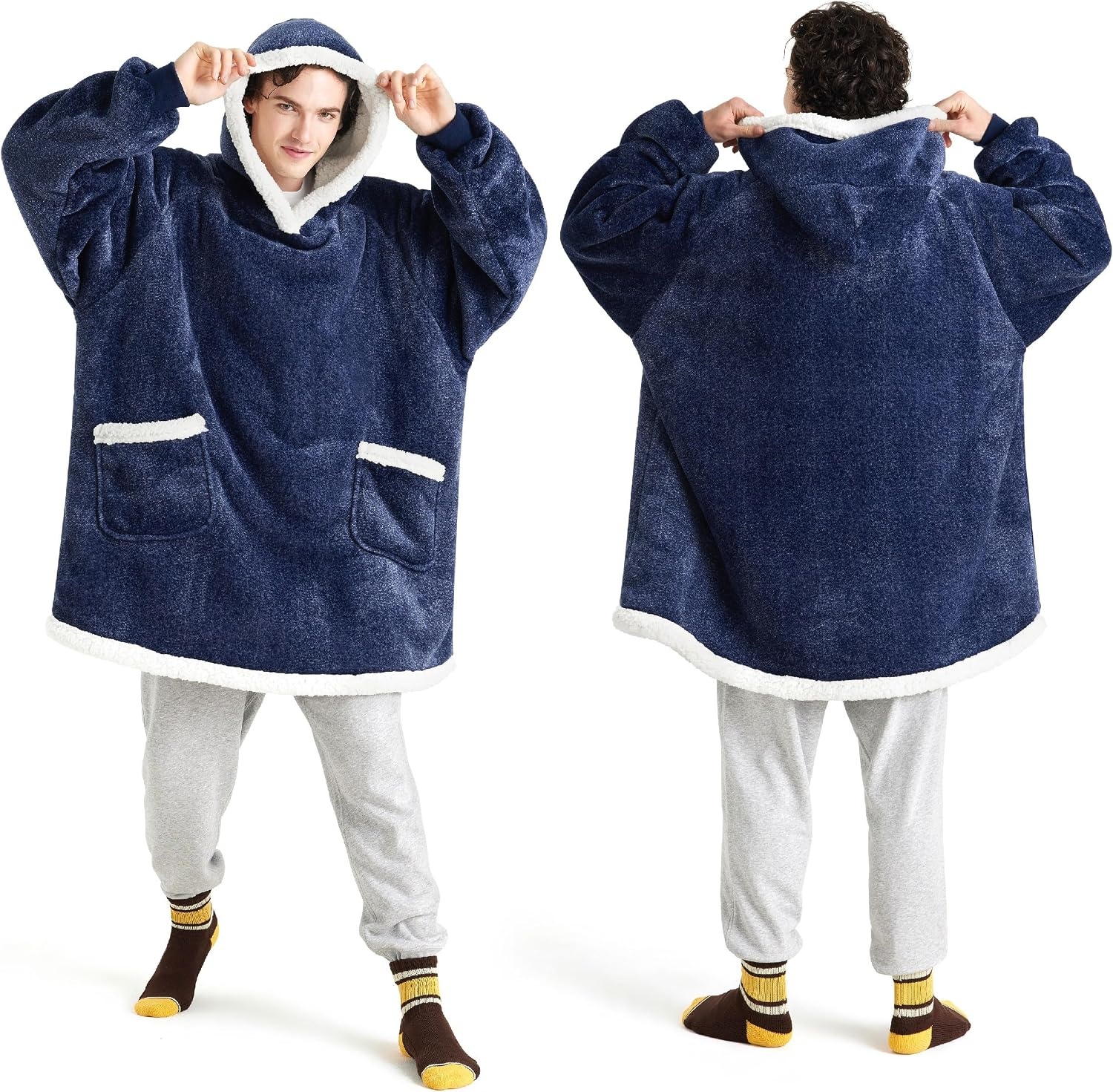image:imageBedsure Wearable Blanket Sherpa Hoodie Gifts Sweatshirt Grey Standard Gifts for WomenMen Warm Soft Cozy Sherpa Fleece Machine Wash Birthday GiftsOcean Blue