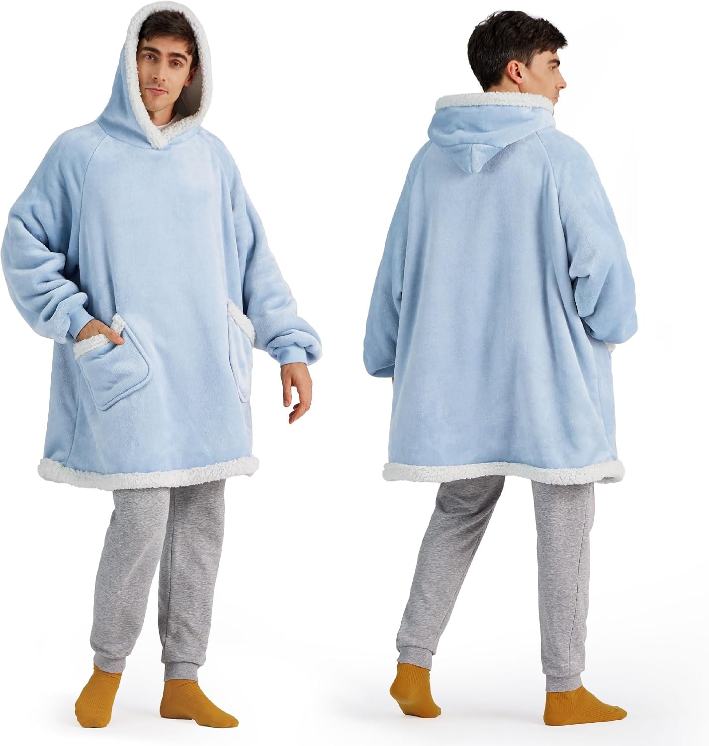 image:imageBedsure Wearable Blanket Sherpa Hoodie Gifts Sweatshirt Grey Standard Gifts for WomenMen Warm Soft Cozy Sherpa Fleece Machine Wash Birthday GiftsSky Blue